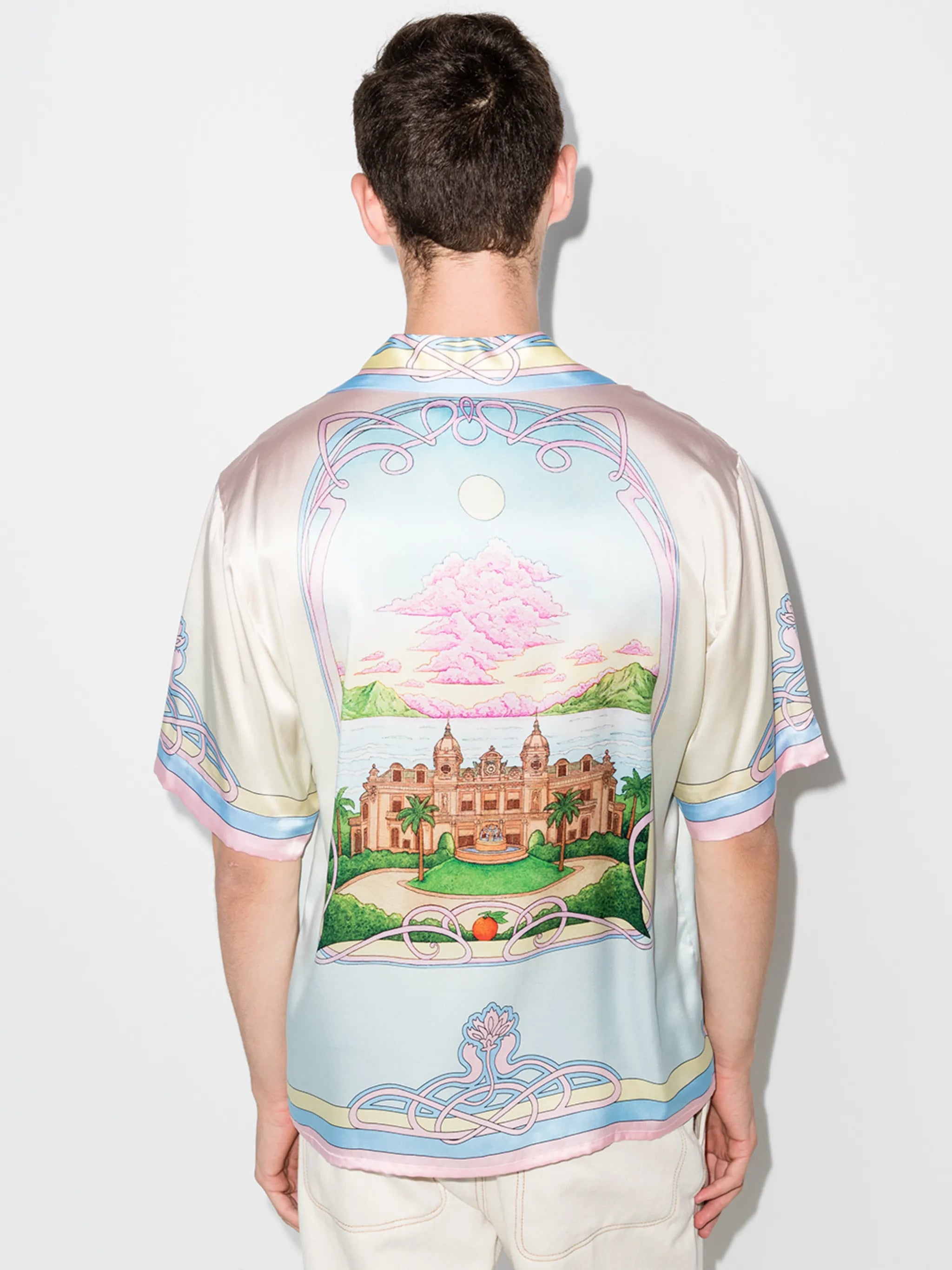 Window print silk shirt