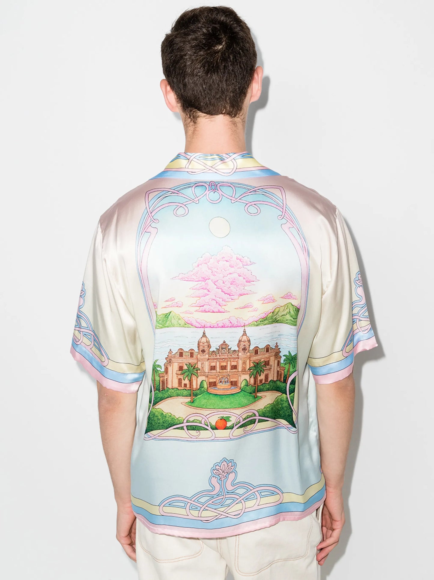 Window print silk shirt