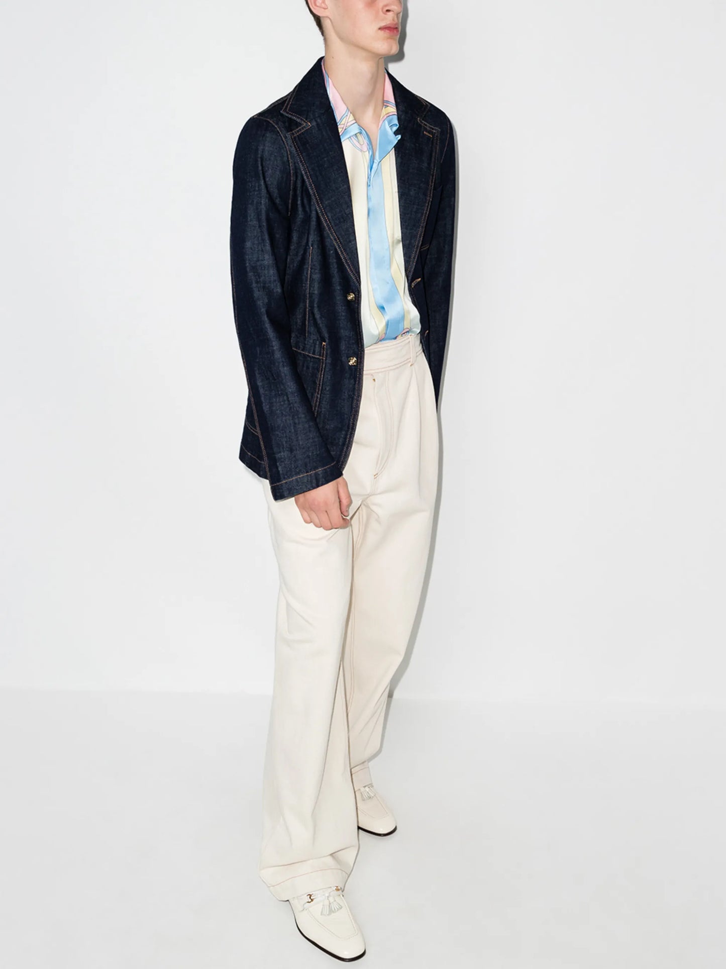 Window print silk shirt