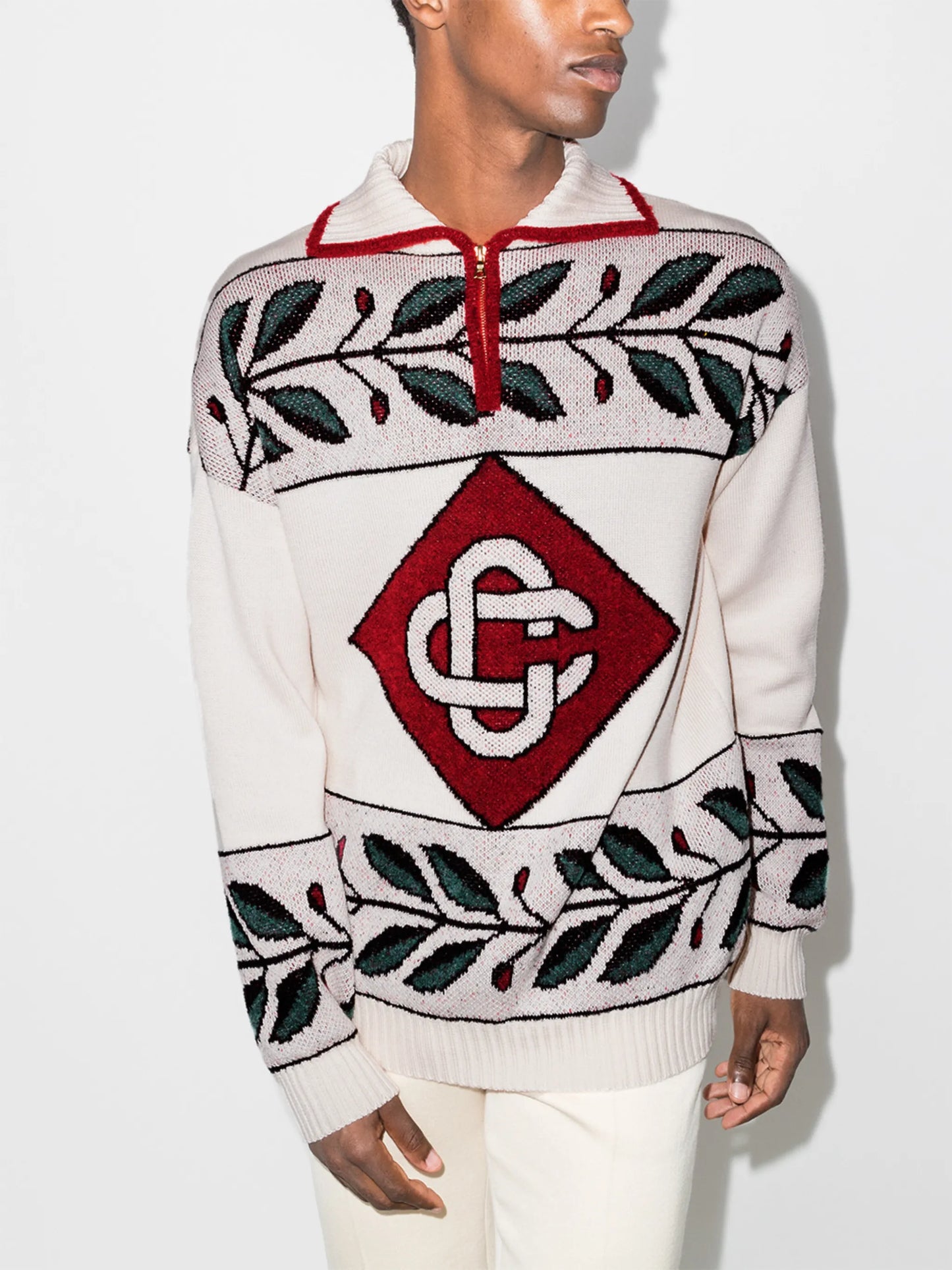 diamond intarsia half-zip jumper