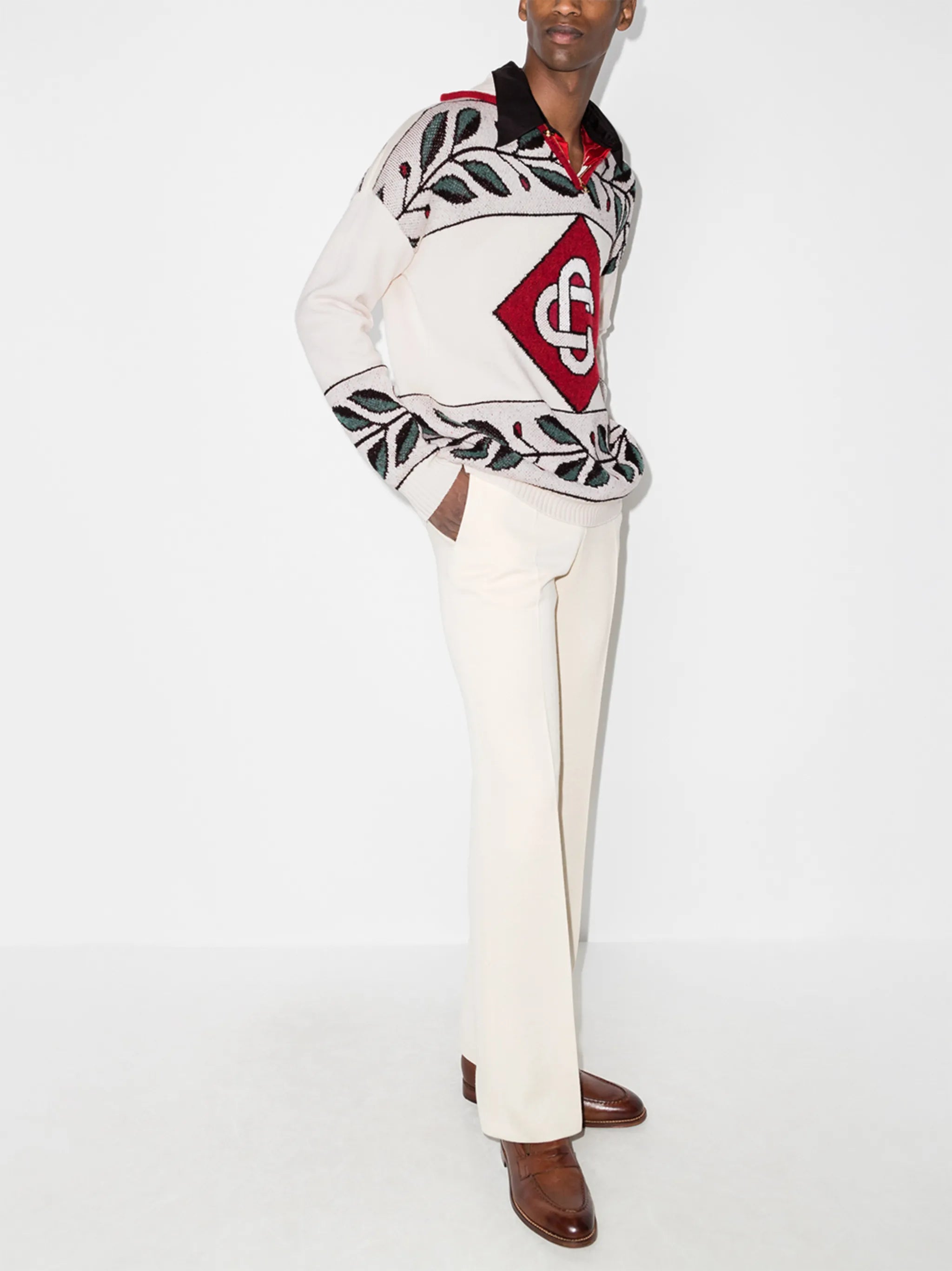 diamond intarsia half-zip jumper