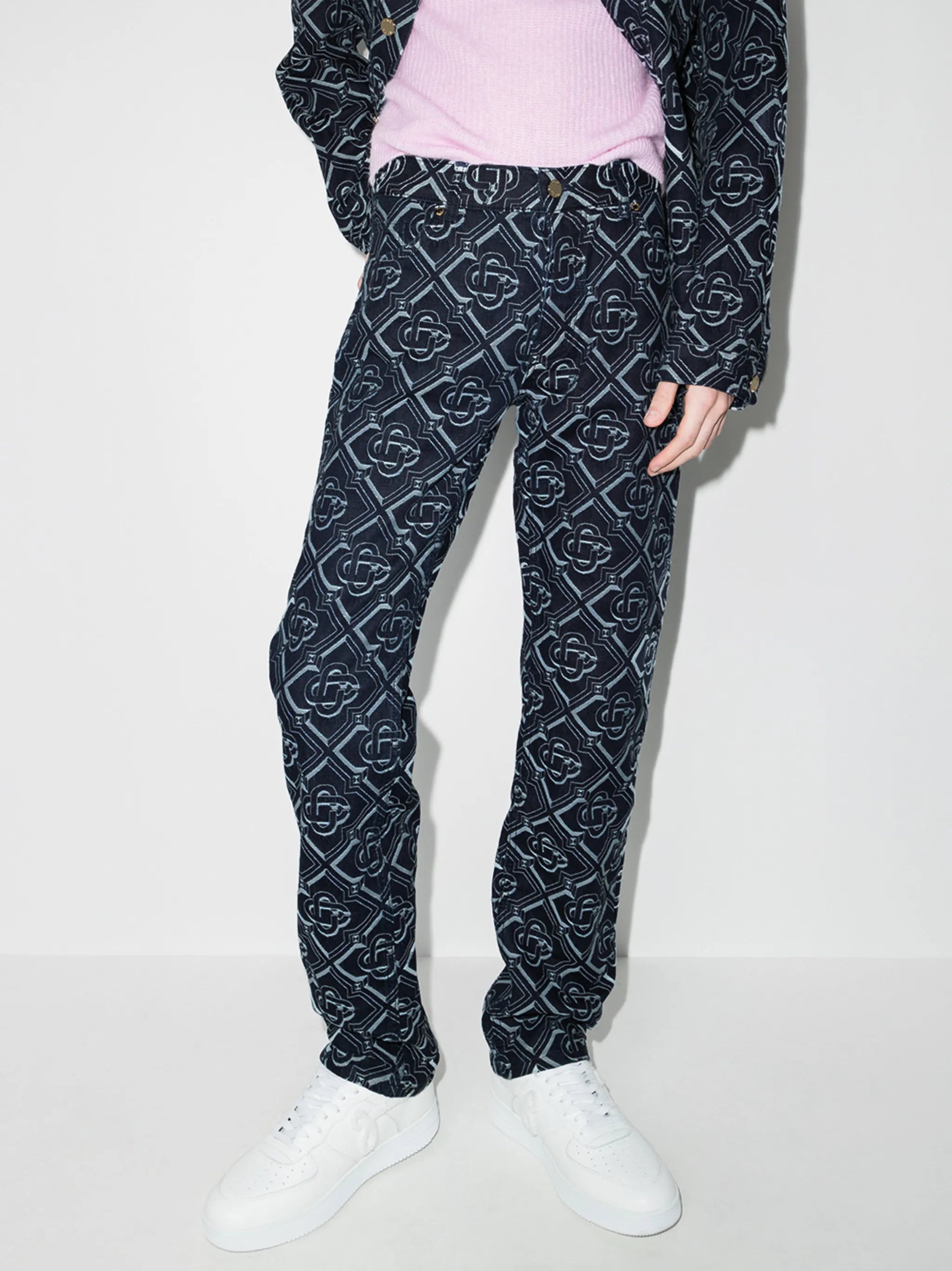 monogram-print straight-leg jeans