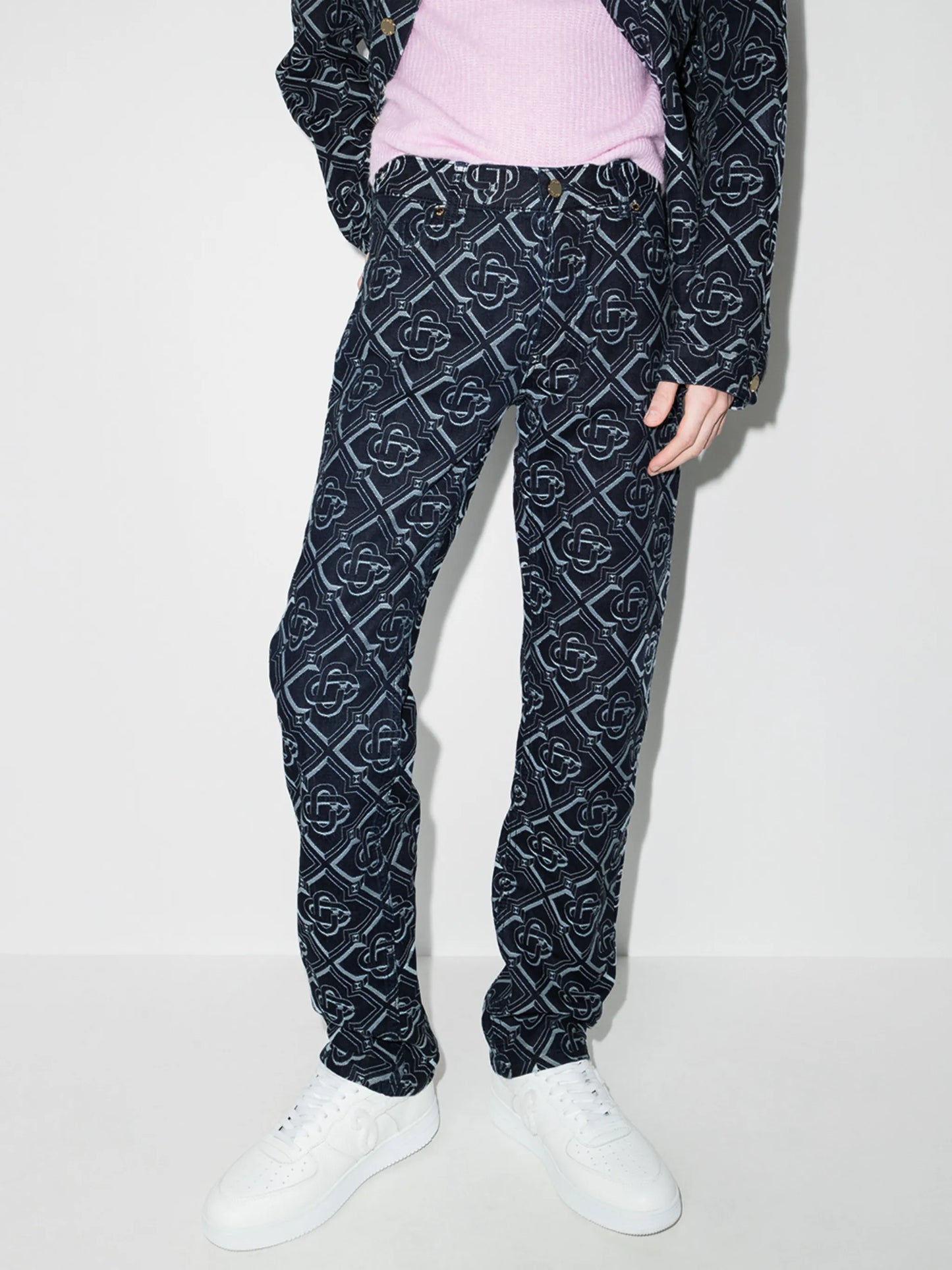 monogram-print straight-leg jeans