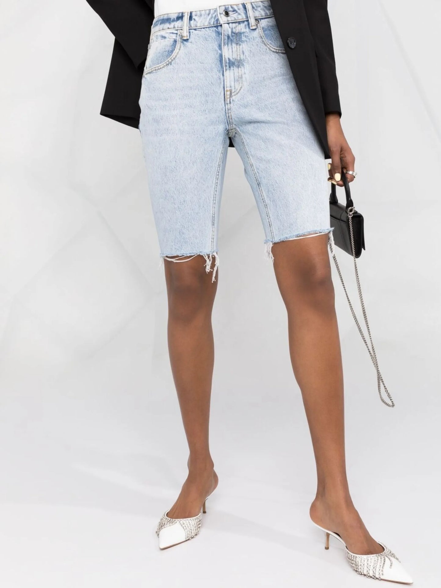 raw-cut denim shorts