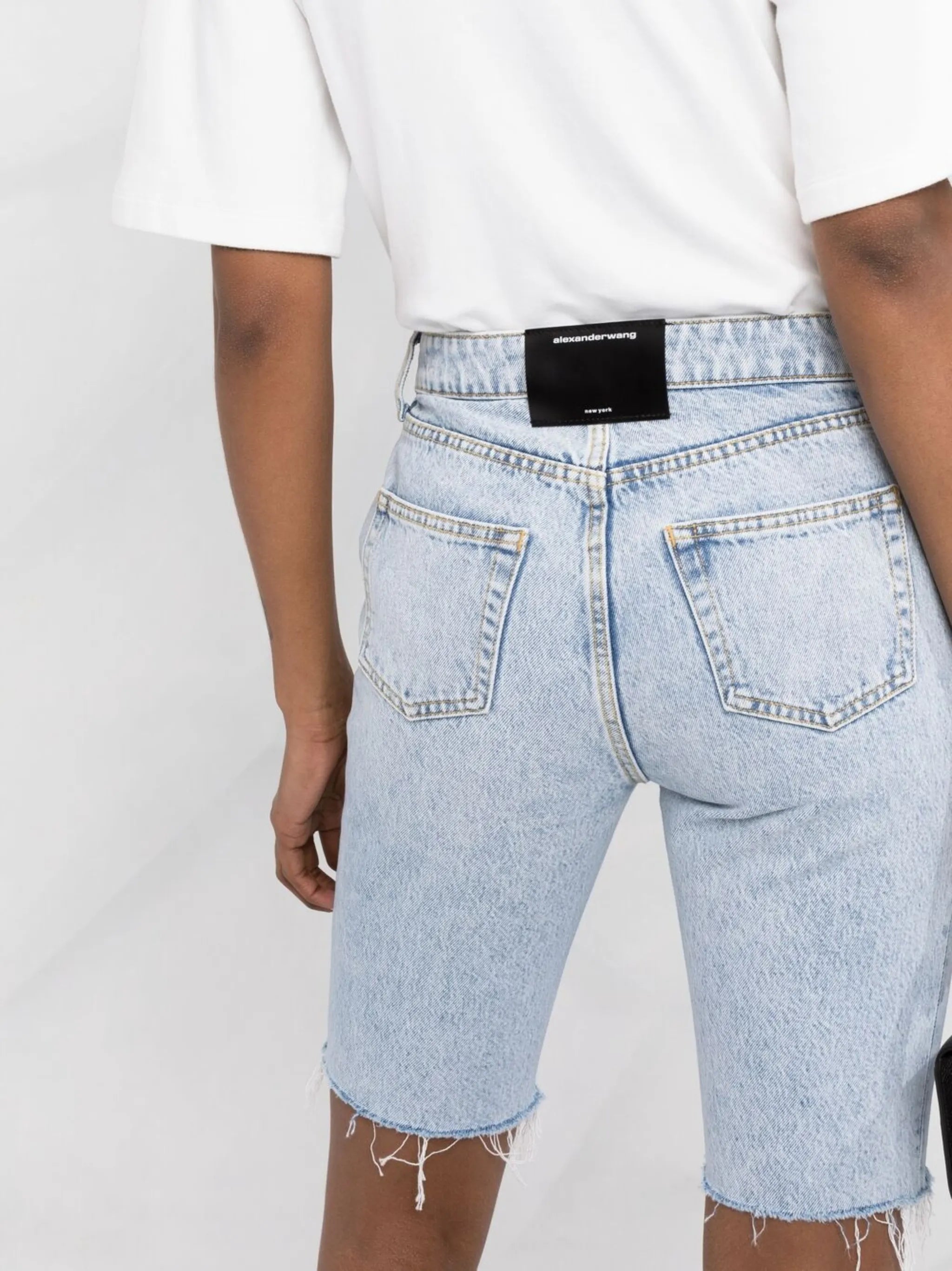 raw-cut denim shorts
