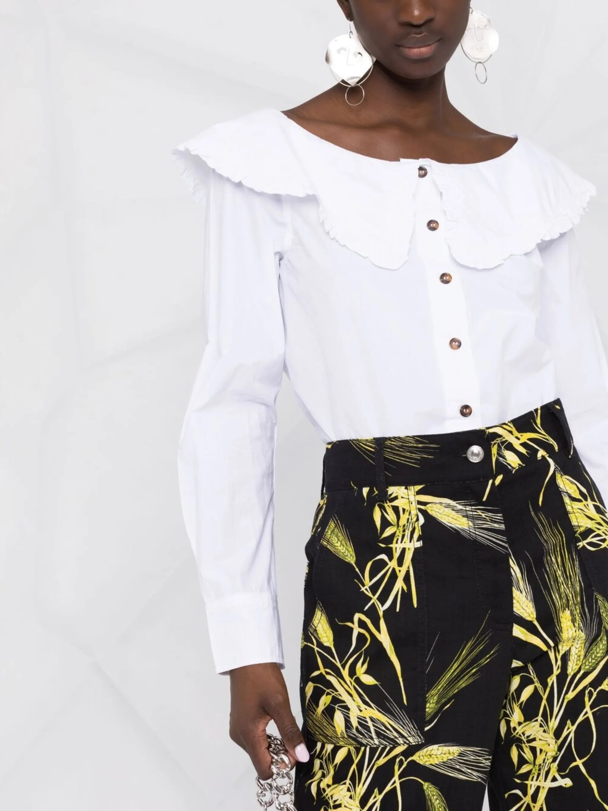 boat-neck button-up shirt