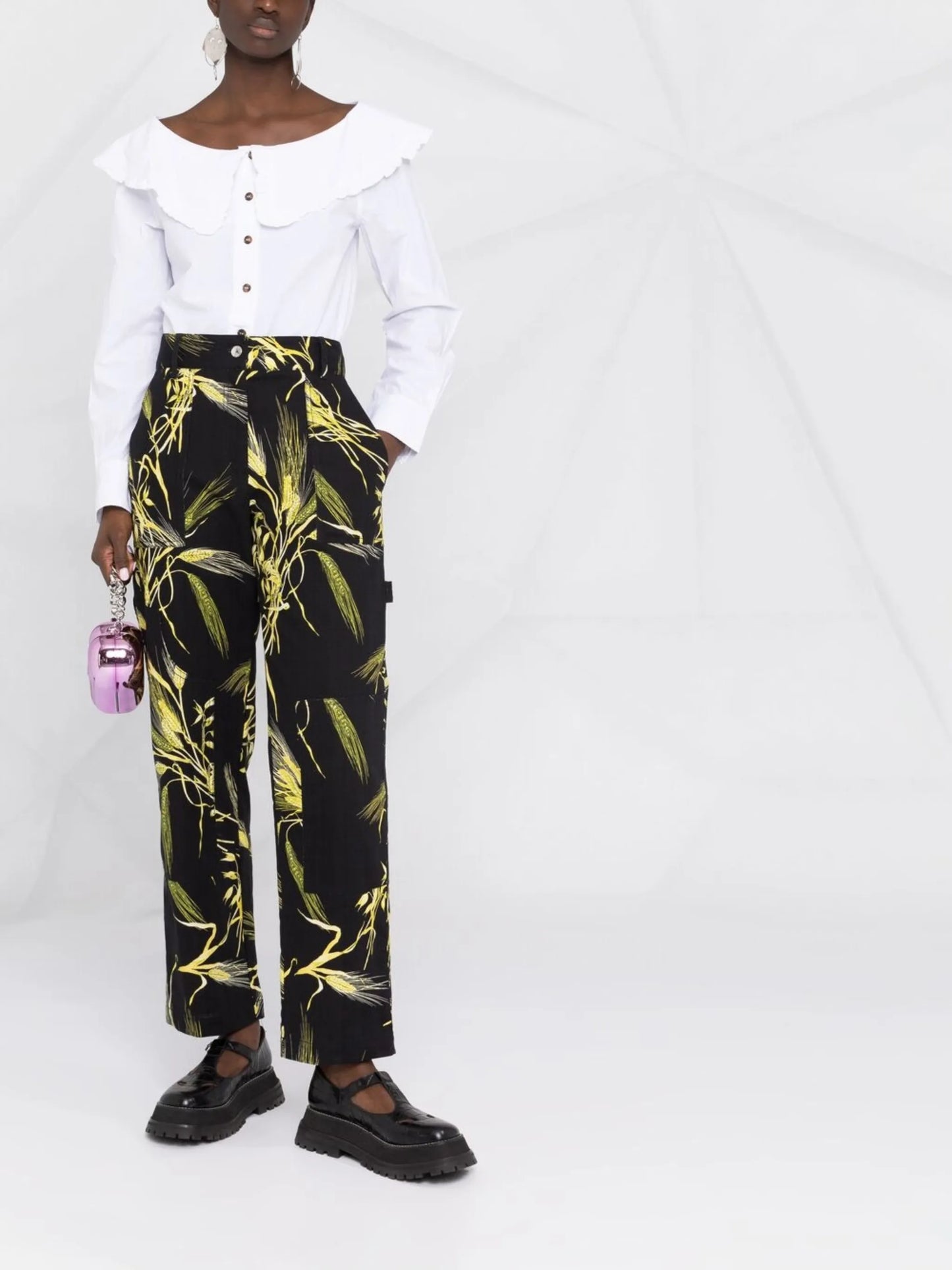 boat-neck button-up shirt