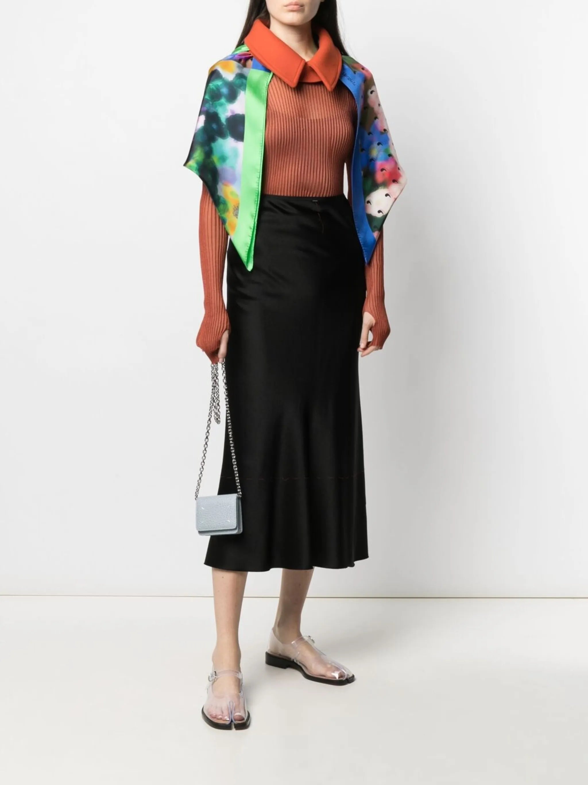 high-waisted ankle-length skirt