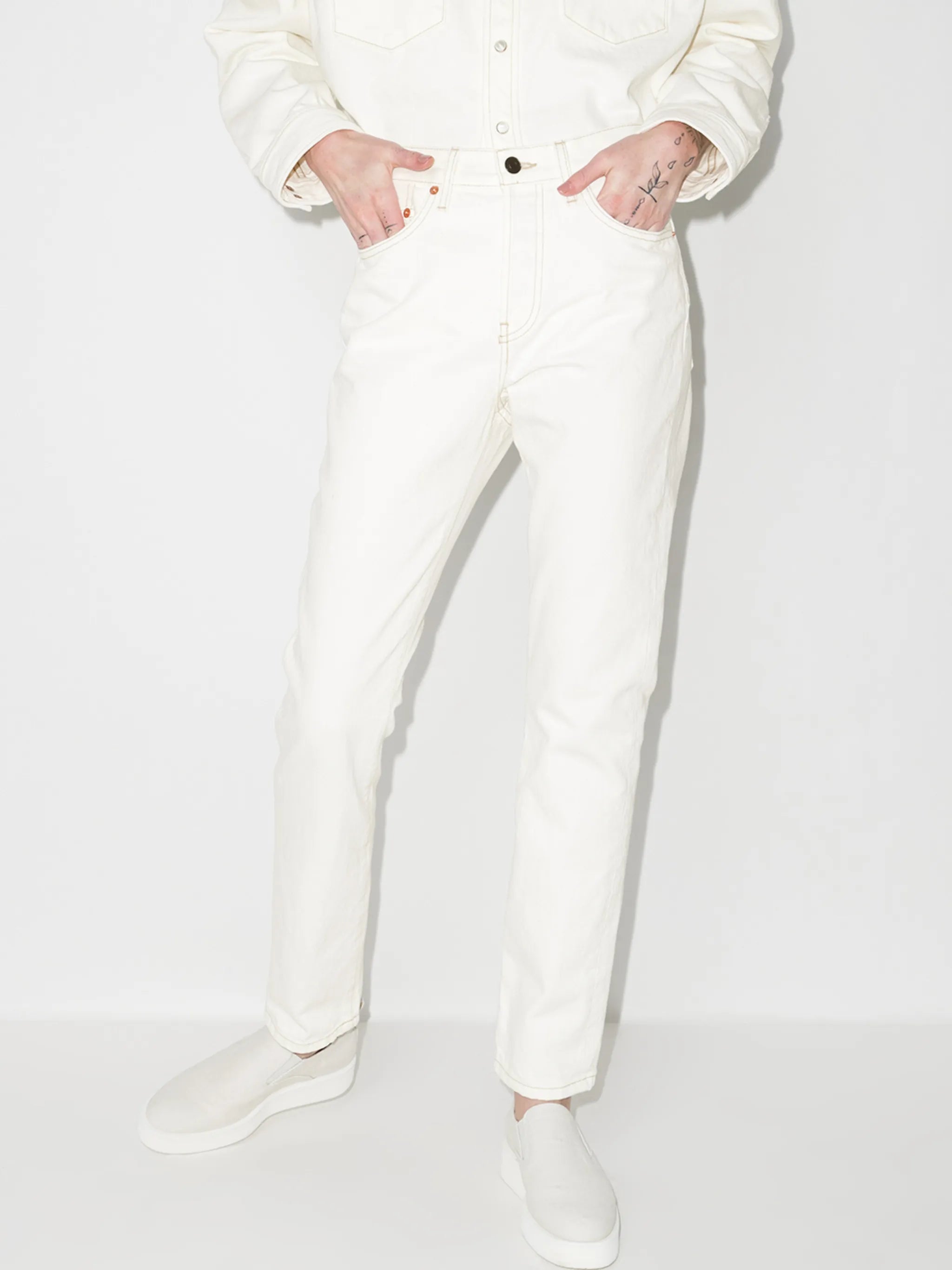 high-waisted straight-leg jeans