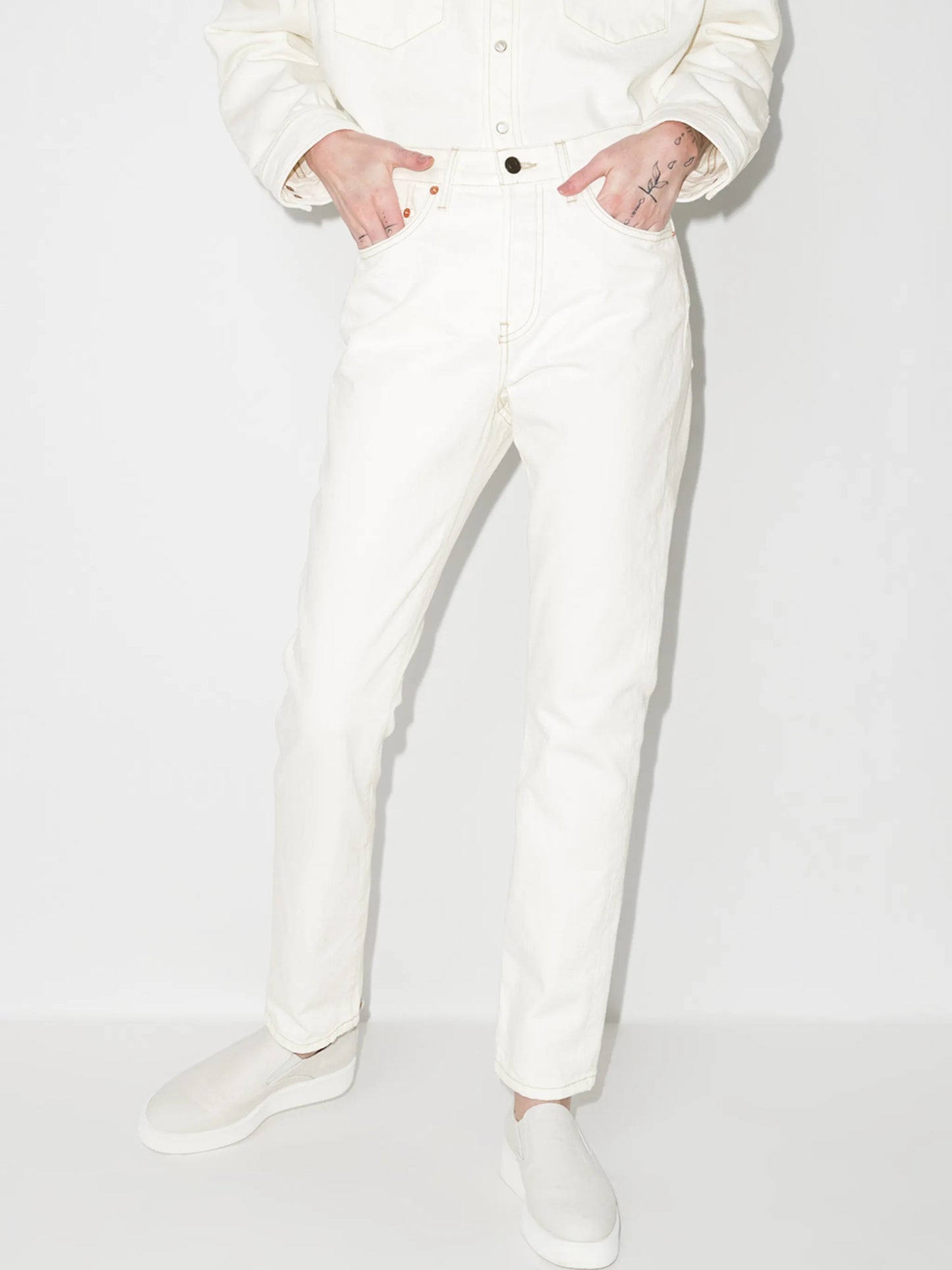 high-waisted straight-leg jeans