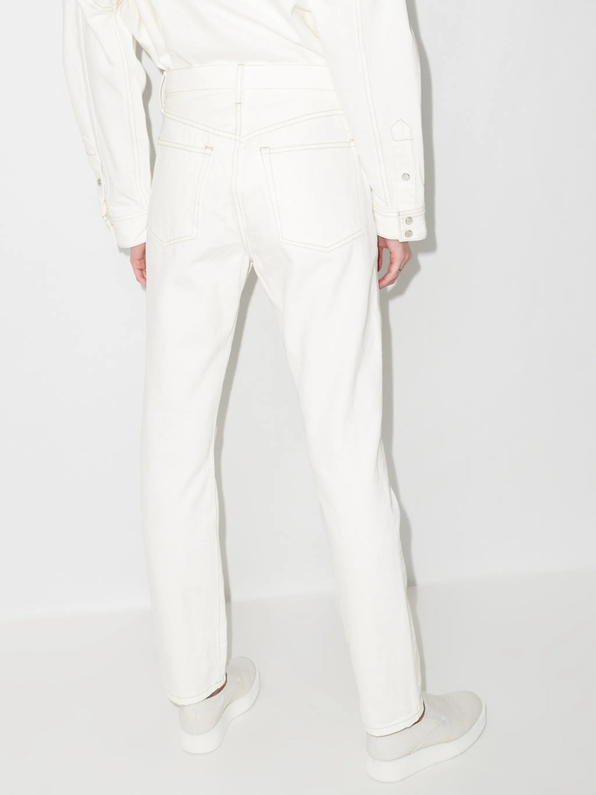 high-waisted straight-leg jeans