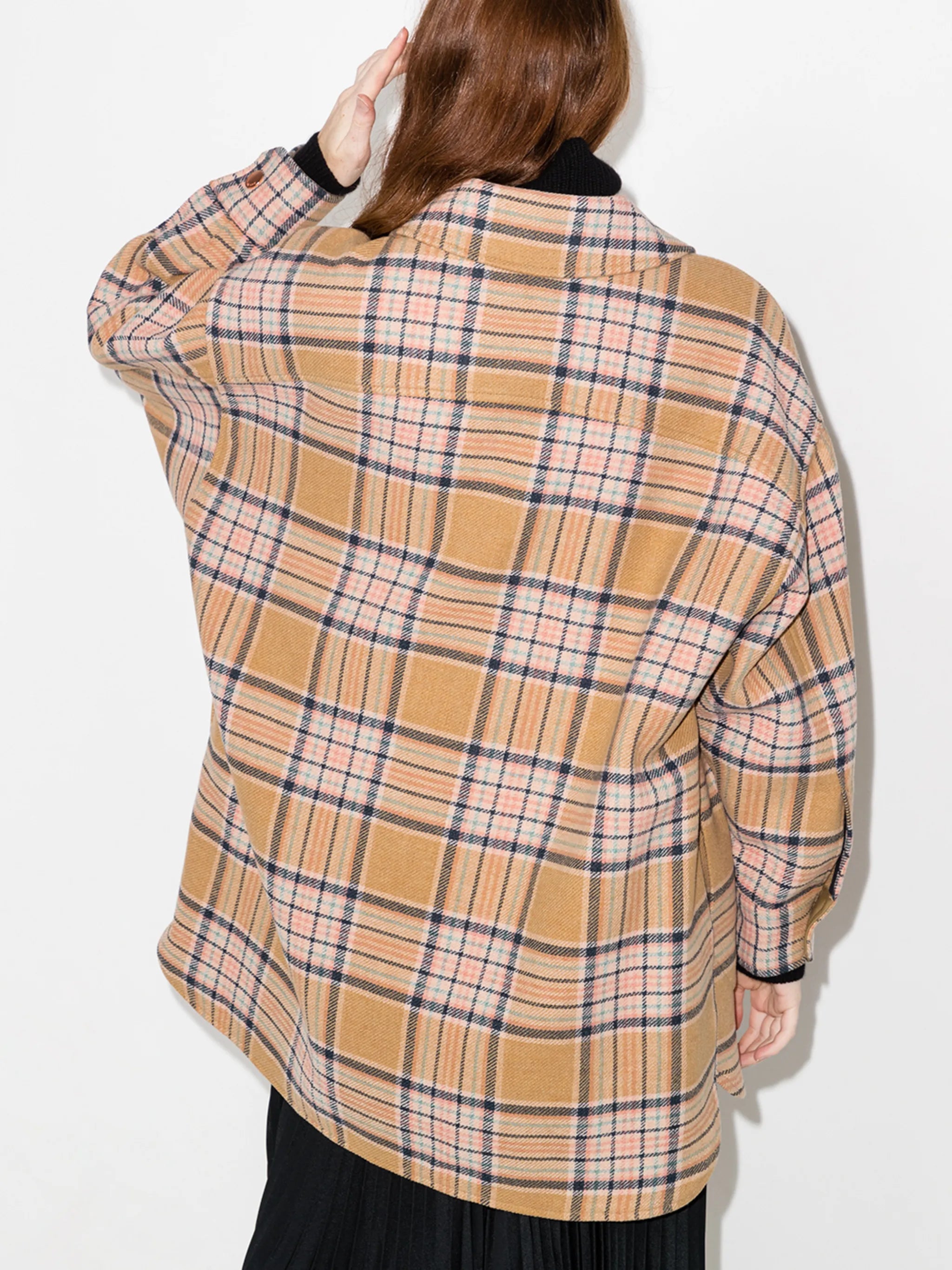 check-pattern oversized shirt coat
