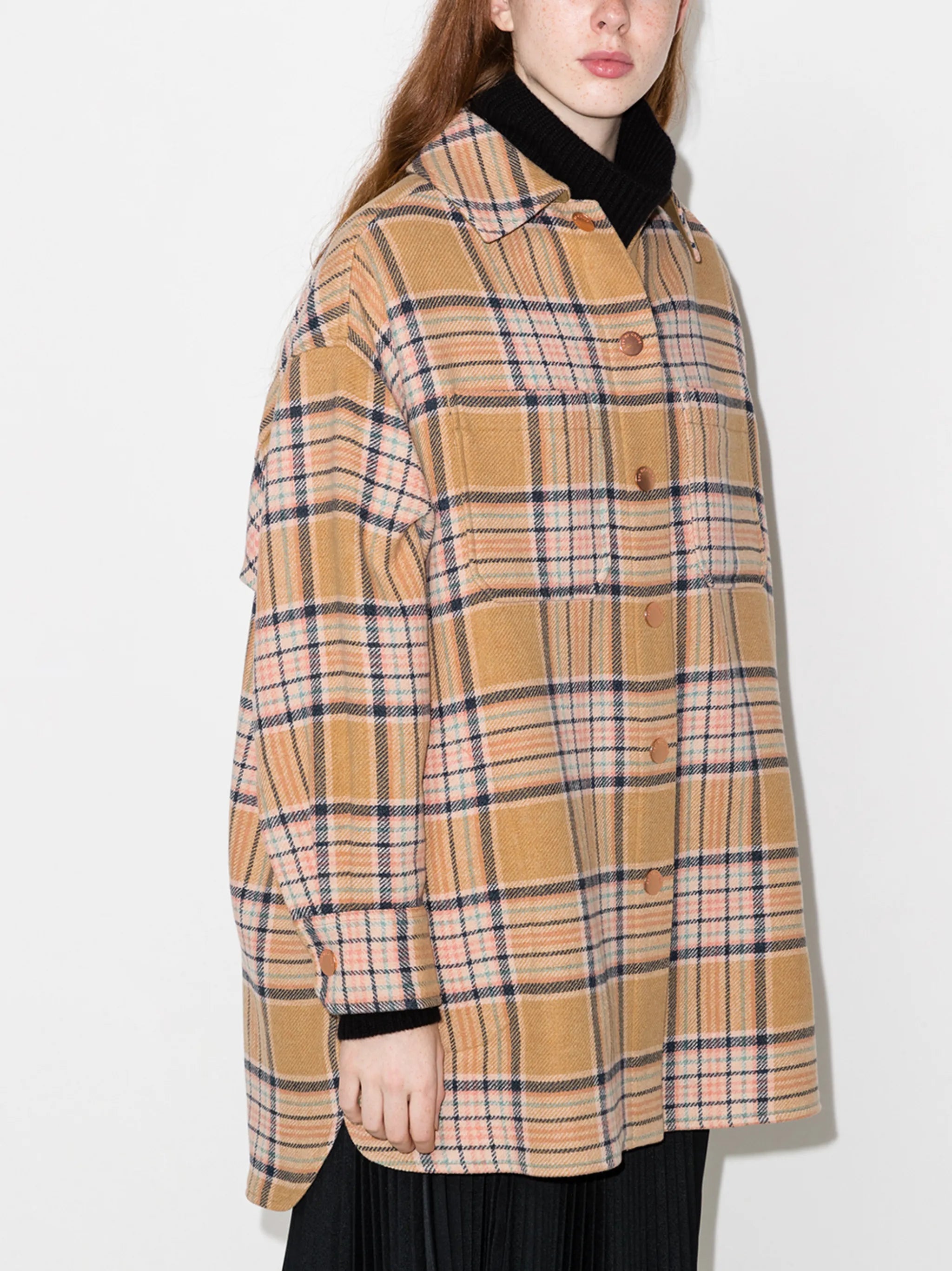 check-pattern oversized shirt coat