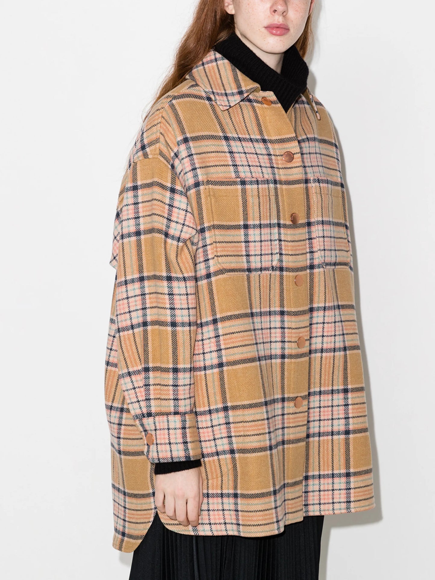 check-pattern oversized shirt coat