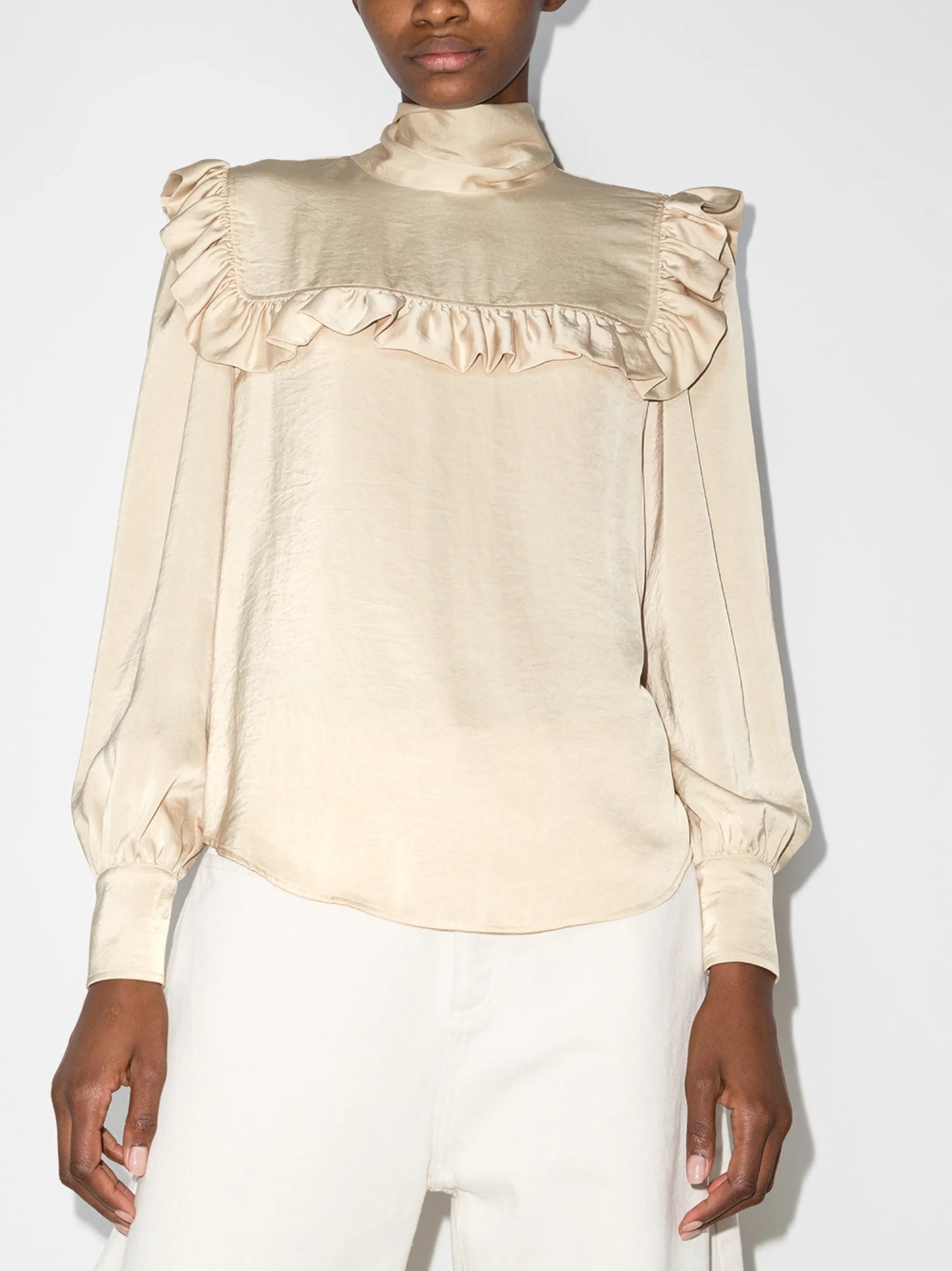 rear pussy-bow fastening blouse