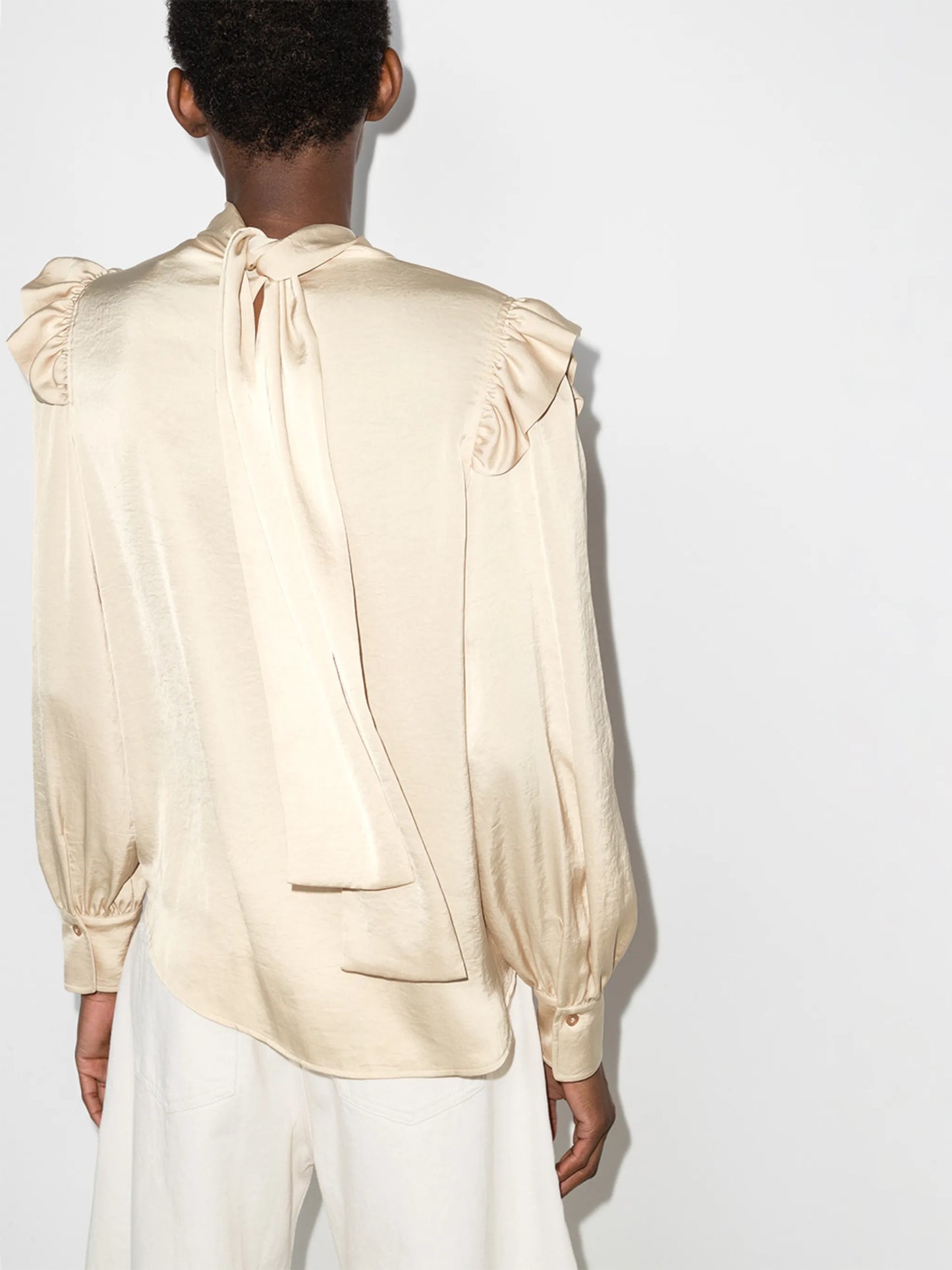 rear pussy-bow fastening blouse