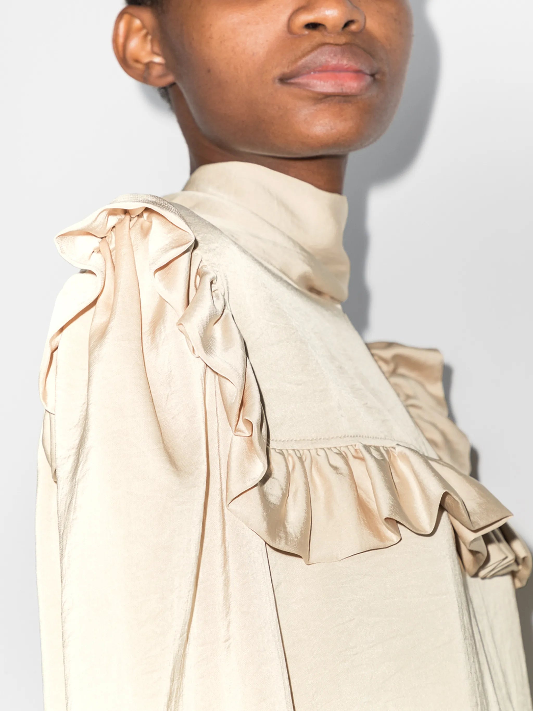 rear pussy-bow fastening blouse