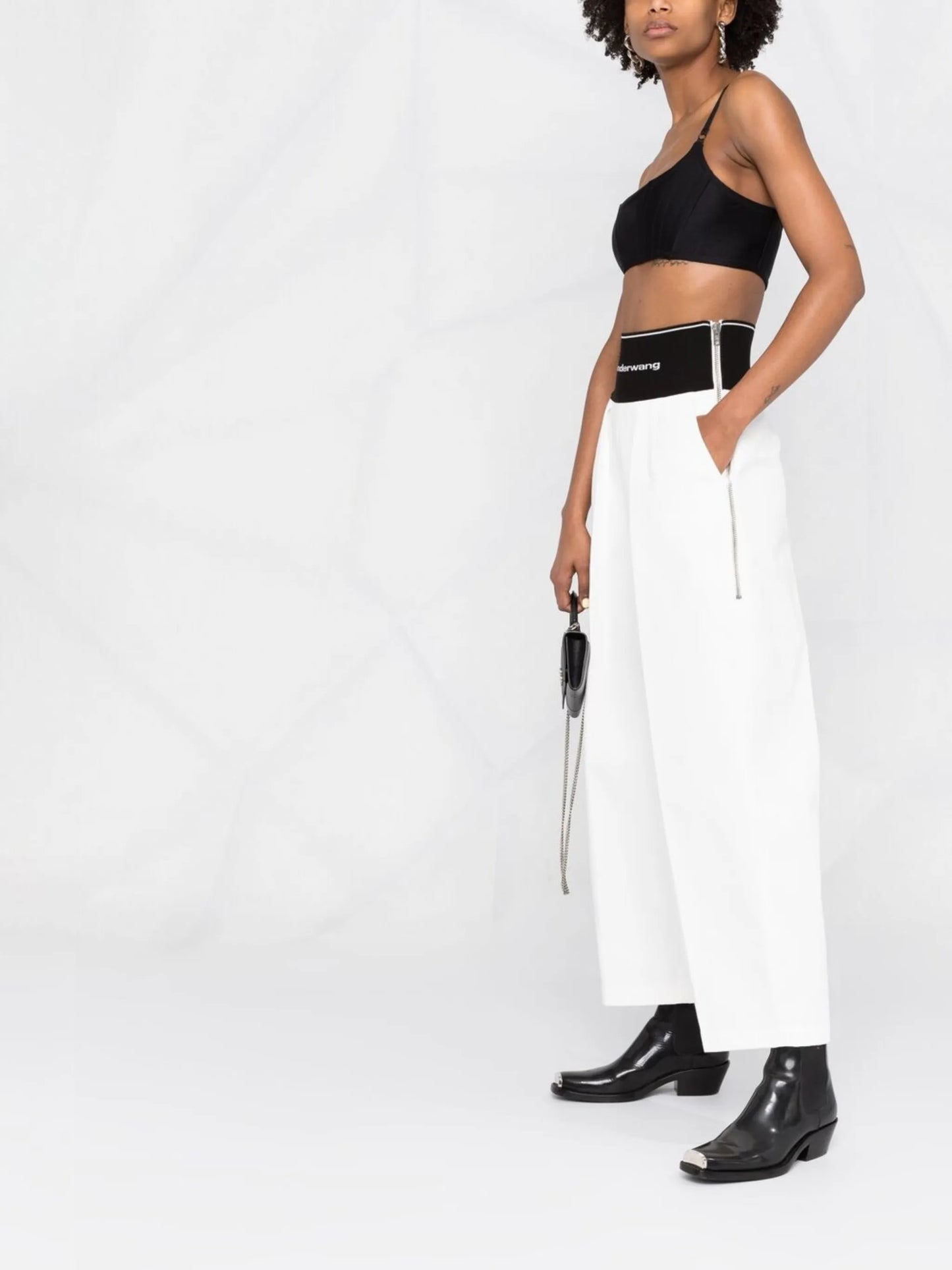 logo-waistband wide-leg trousers