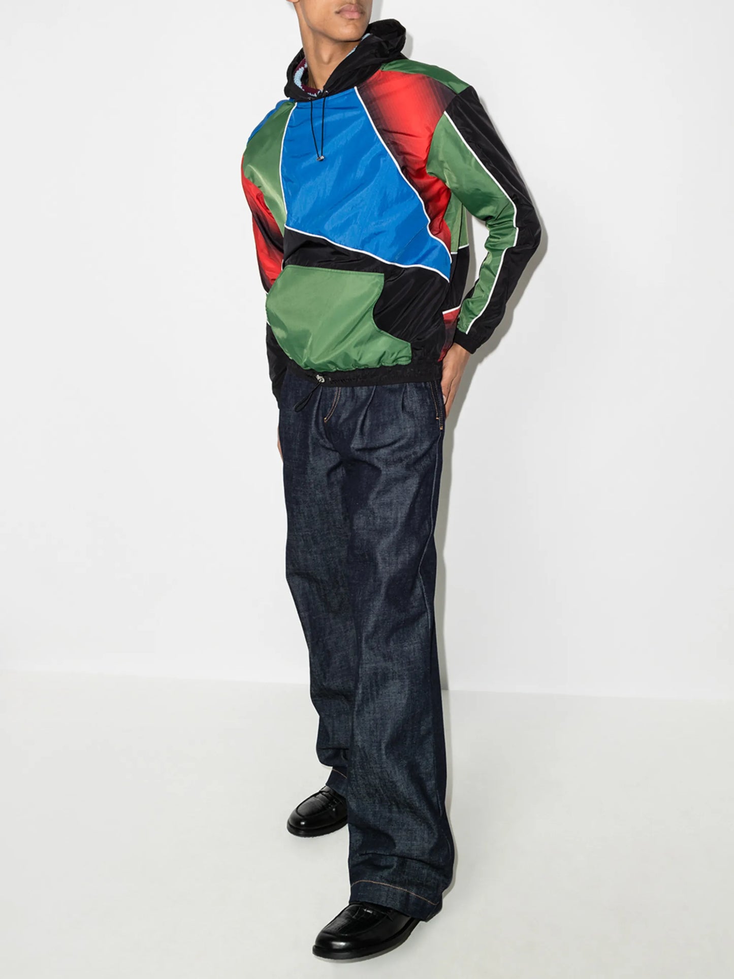 patchwork drawstring hooded sweatshirt