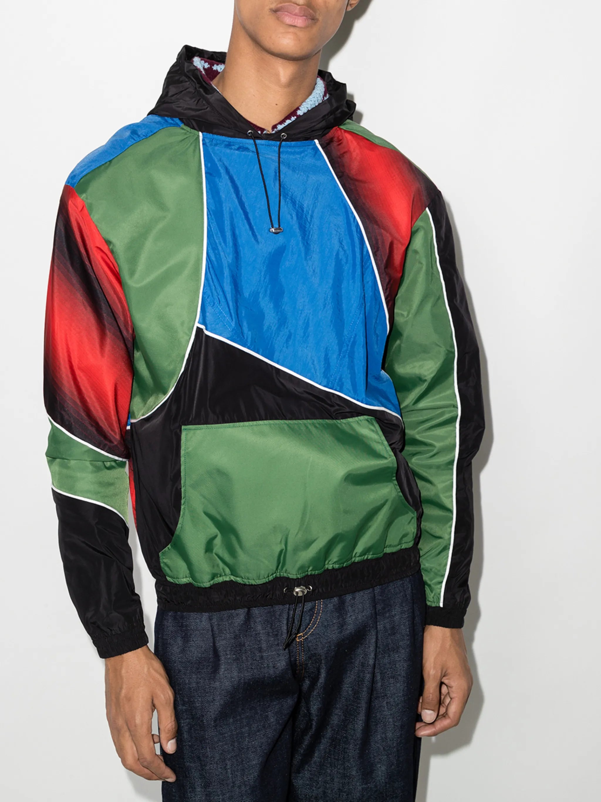 patchwork drawstring hooded sweatshirt