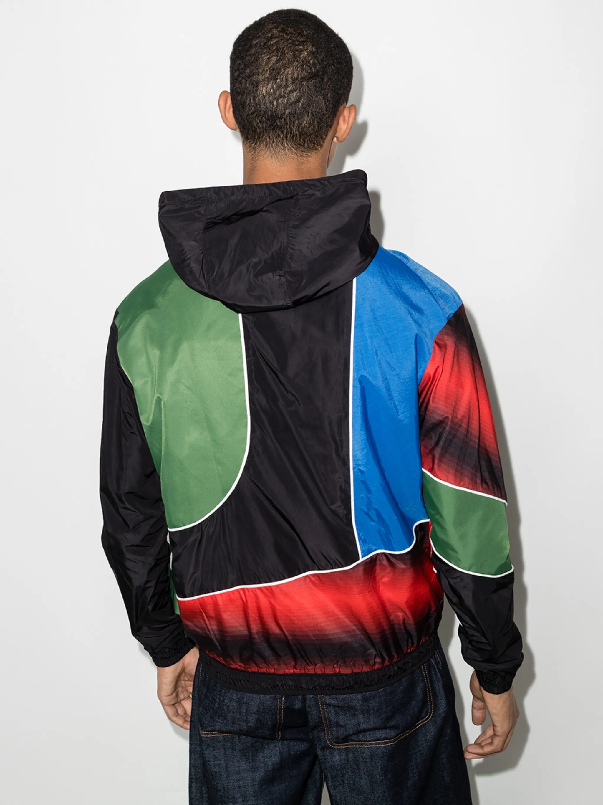 patchwork drawstring hooded sweatshirt