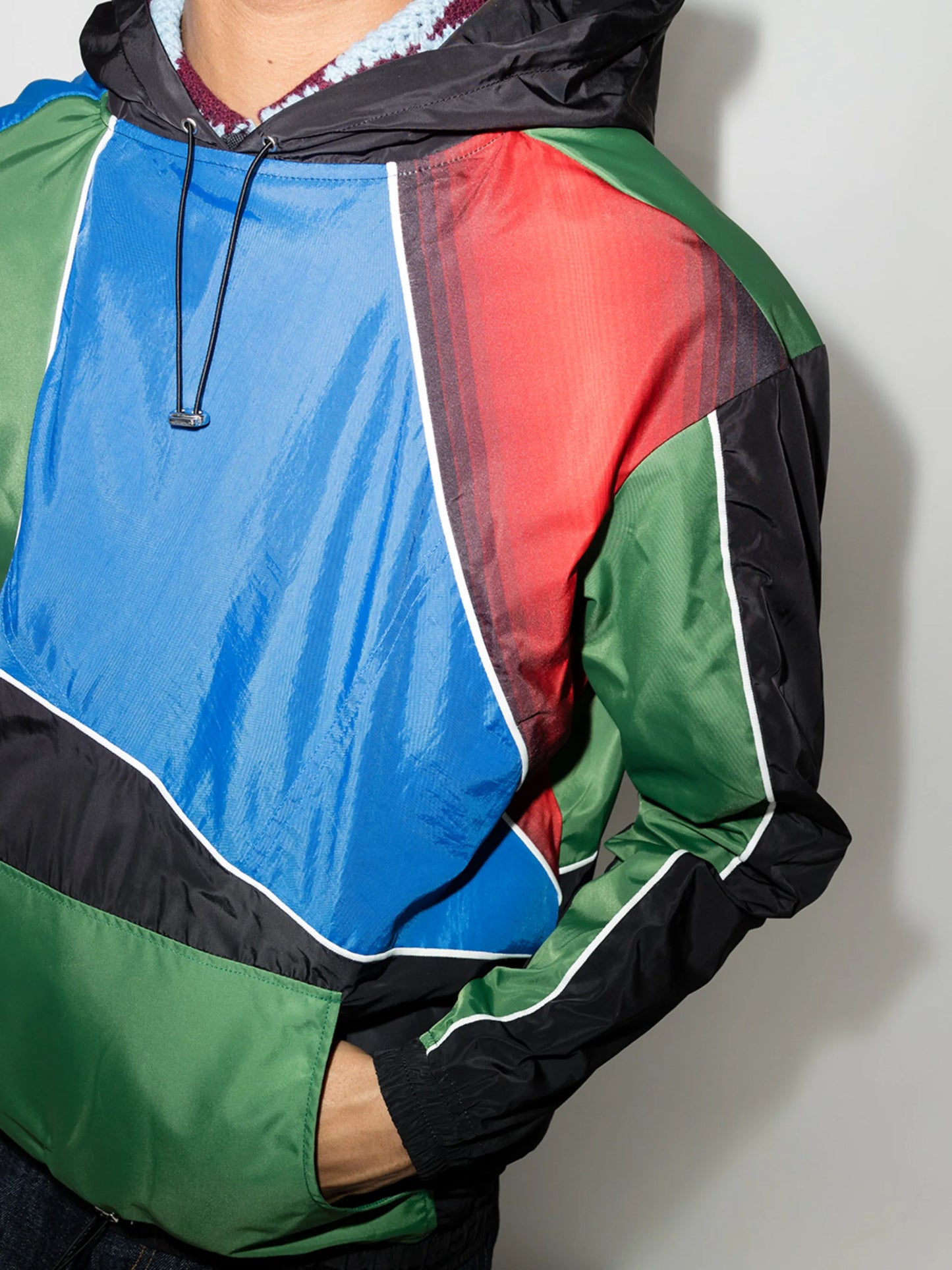 patchwork drawstring hooded sweatshirt