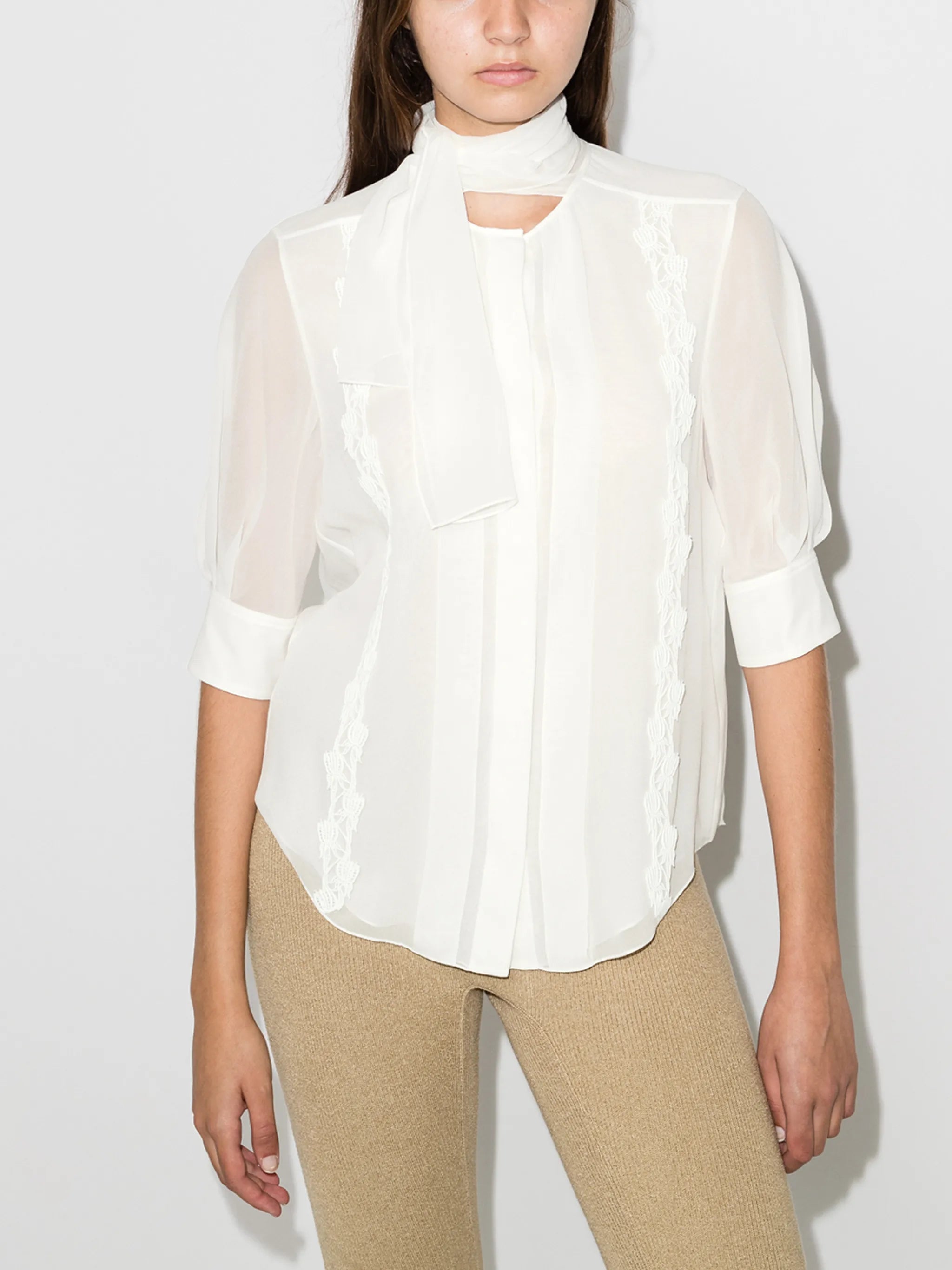 scarf-neck silk shirt