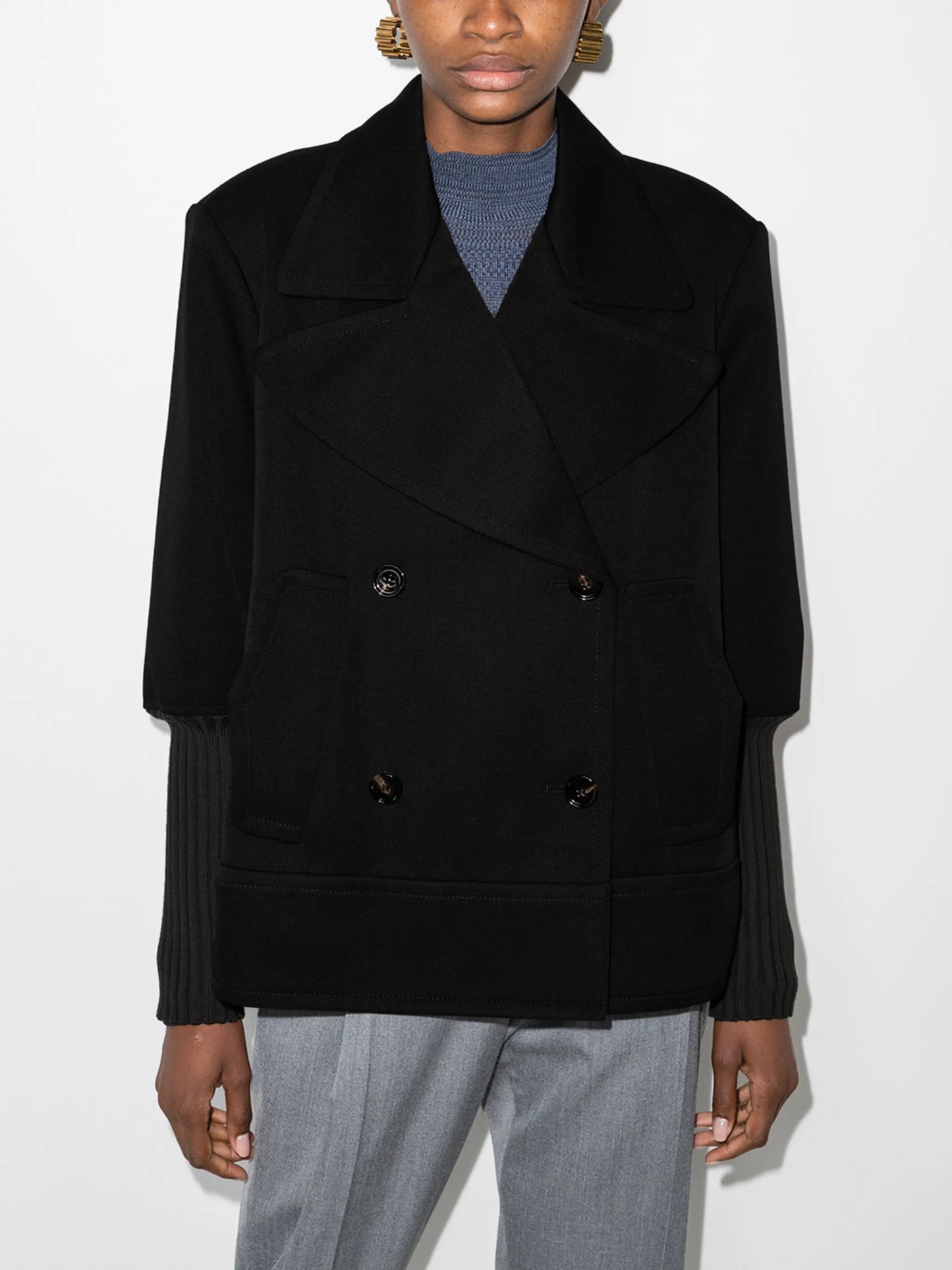 contrast-sleeve double-breasted blazer