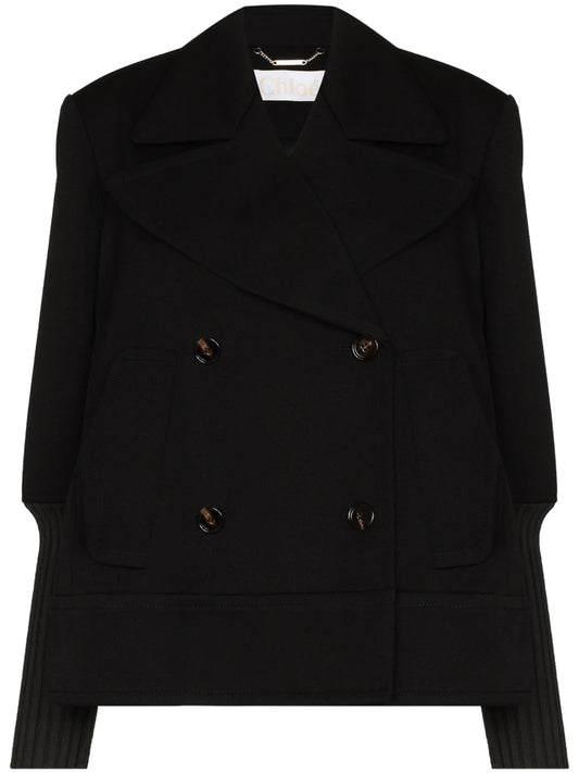 contrast-sleeve double-breasted blazer
