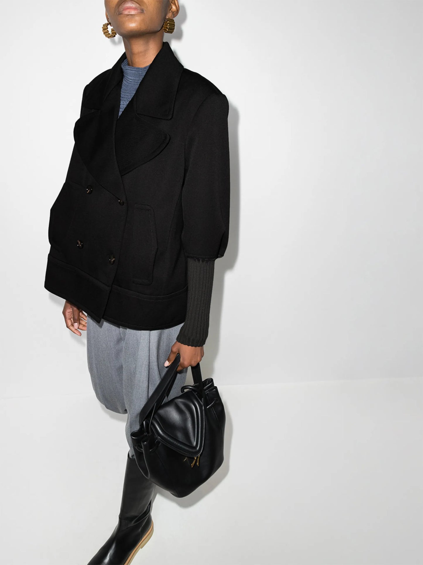 contrast-sleeve double-breasted blazer