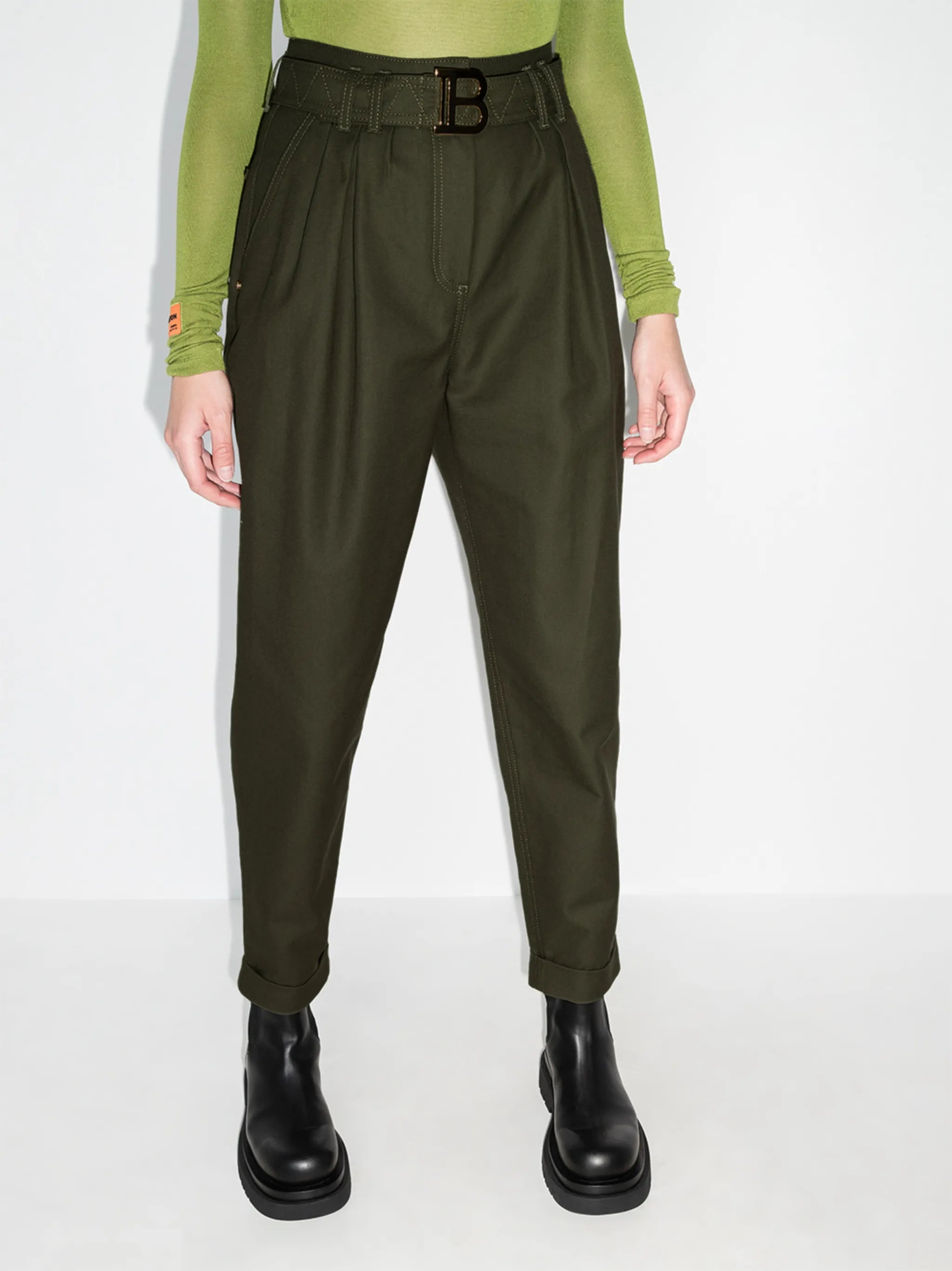 logo-buckle tapered trousers