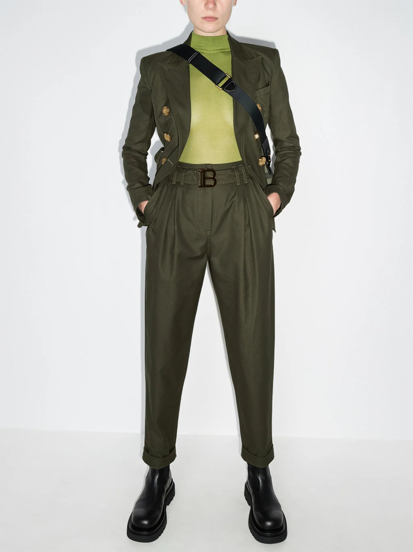 logo-buckle tapered trousers
