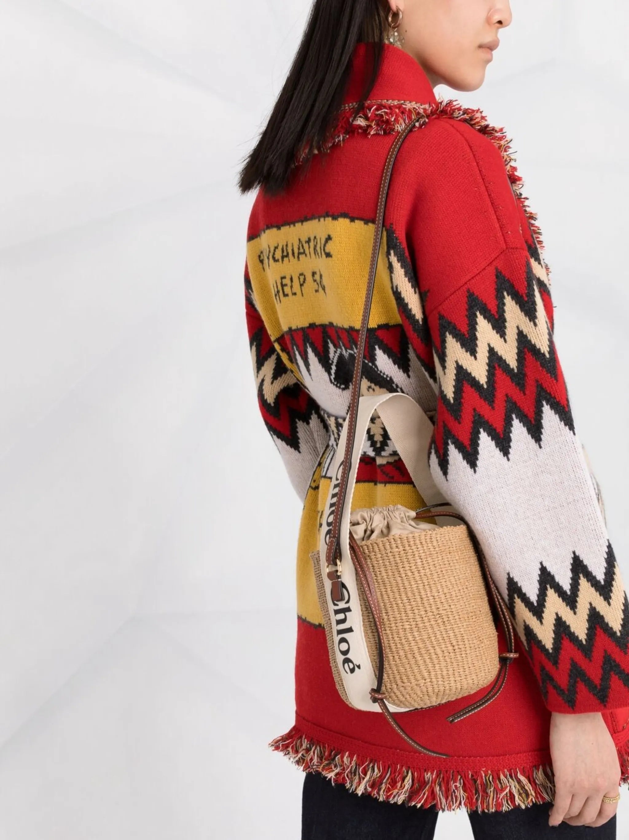 small Woody woven bucket bag