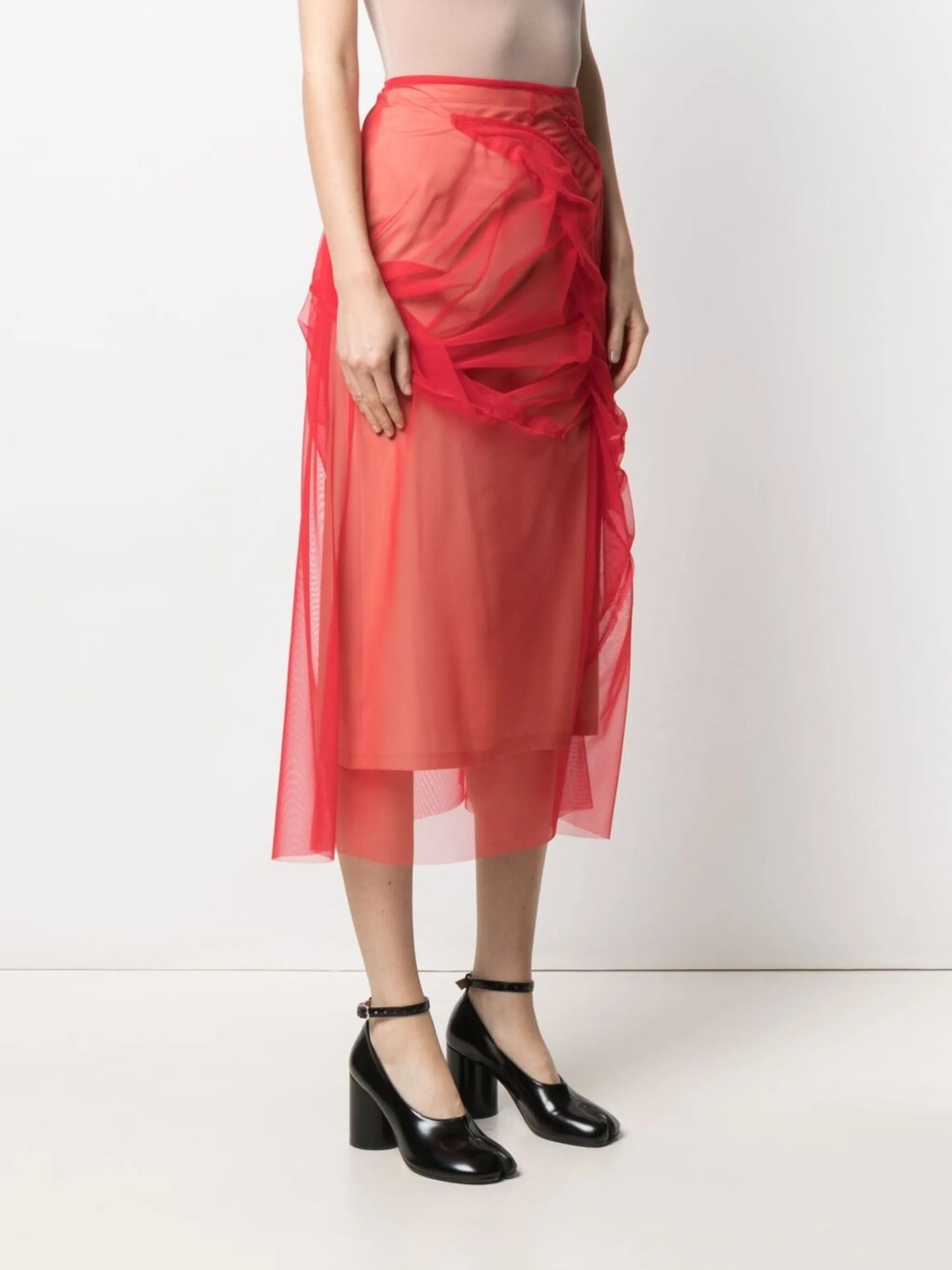 tulle-overlay asymmetric skirt