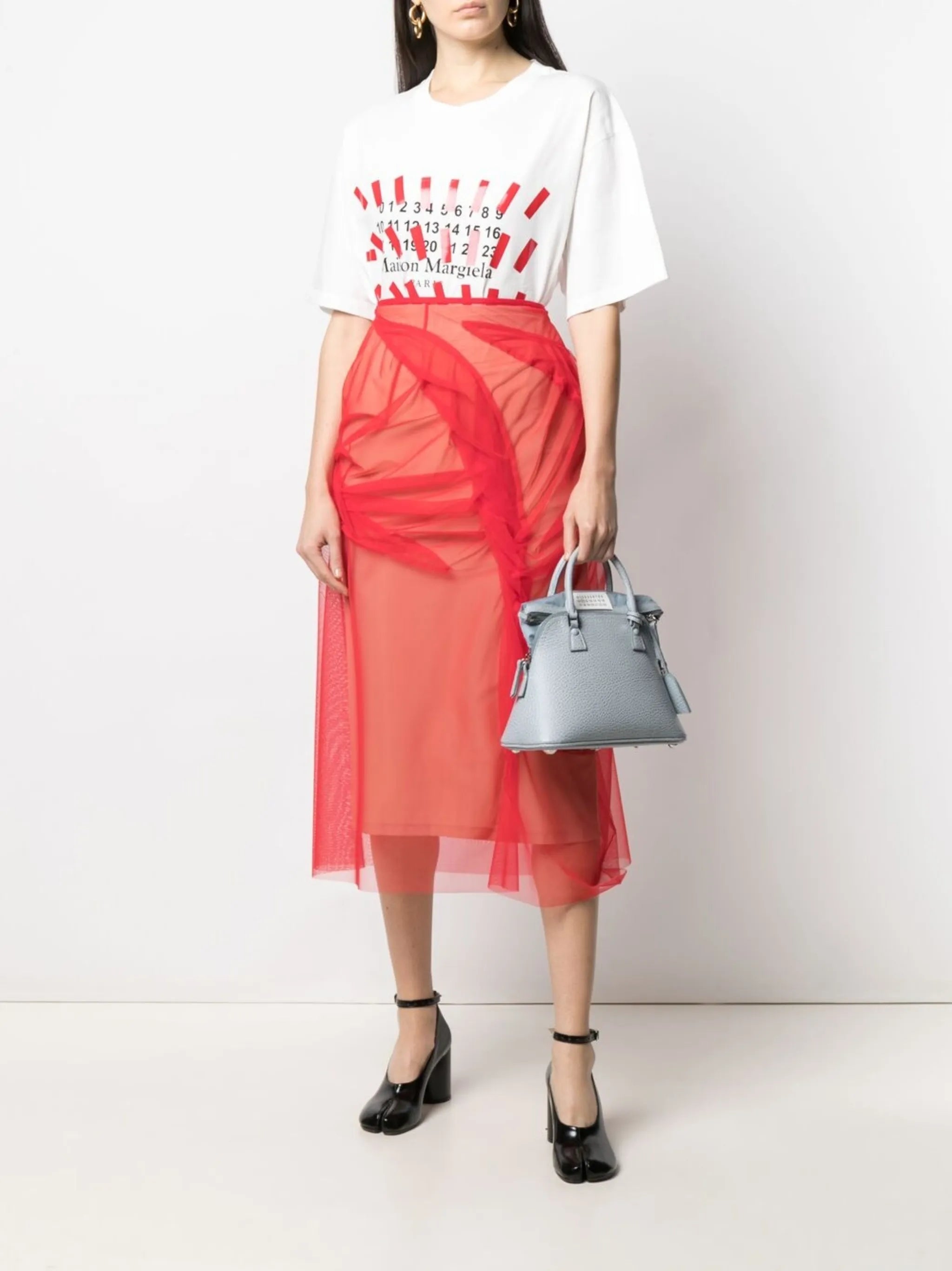 tulle-overlay asymmetric skirt