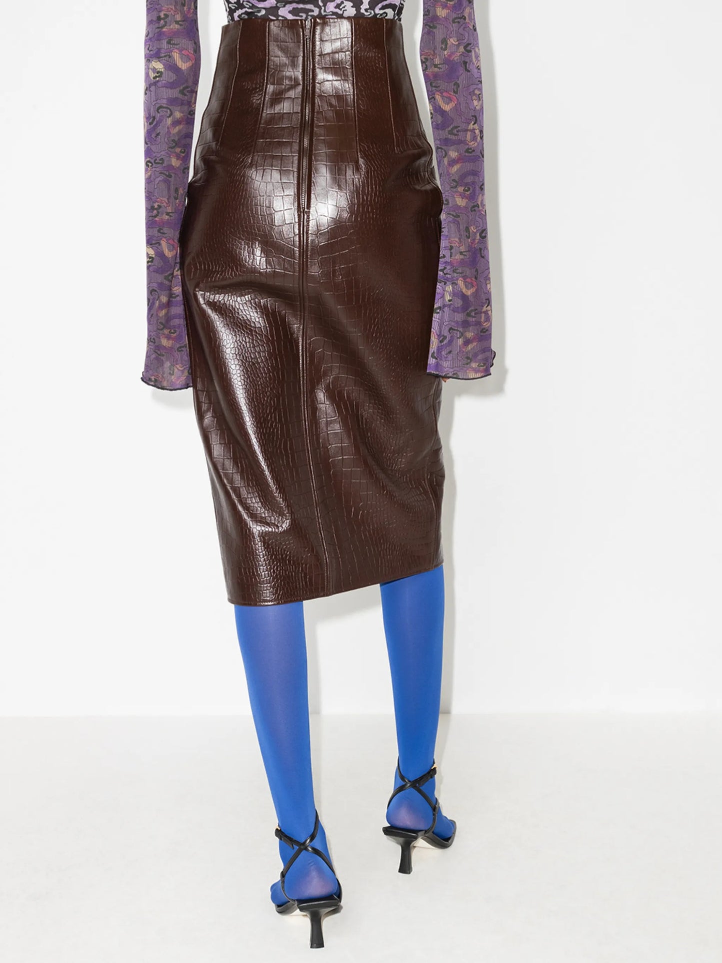 Fonda crocodile-effect pencil skirt