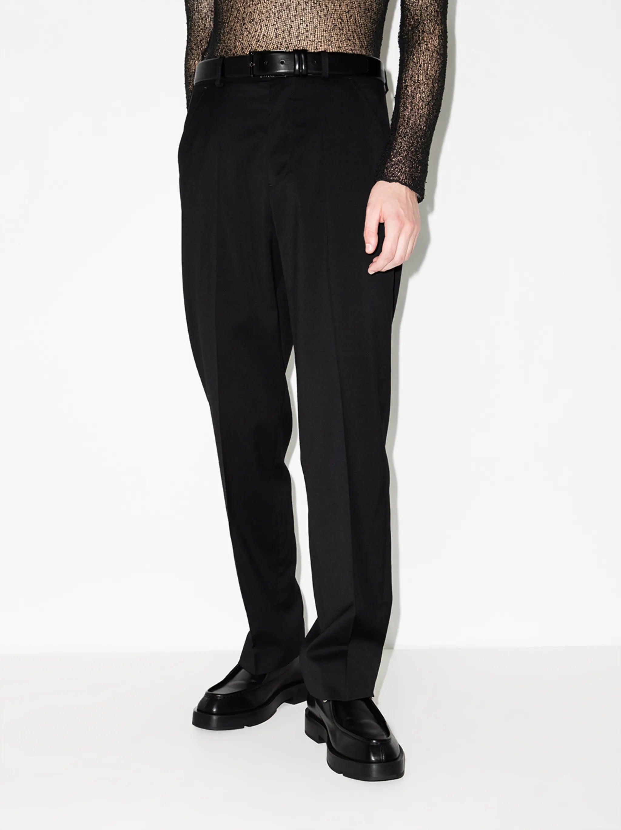 straight-leg wool chinos