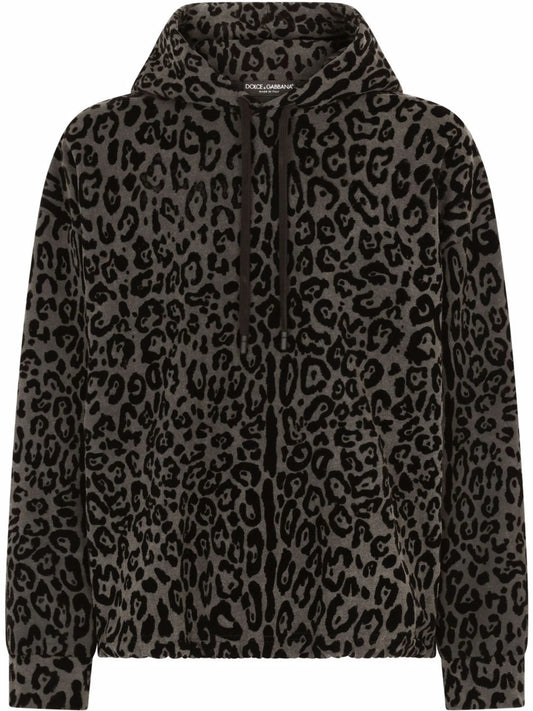 leopard print drawstring hoodie