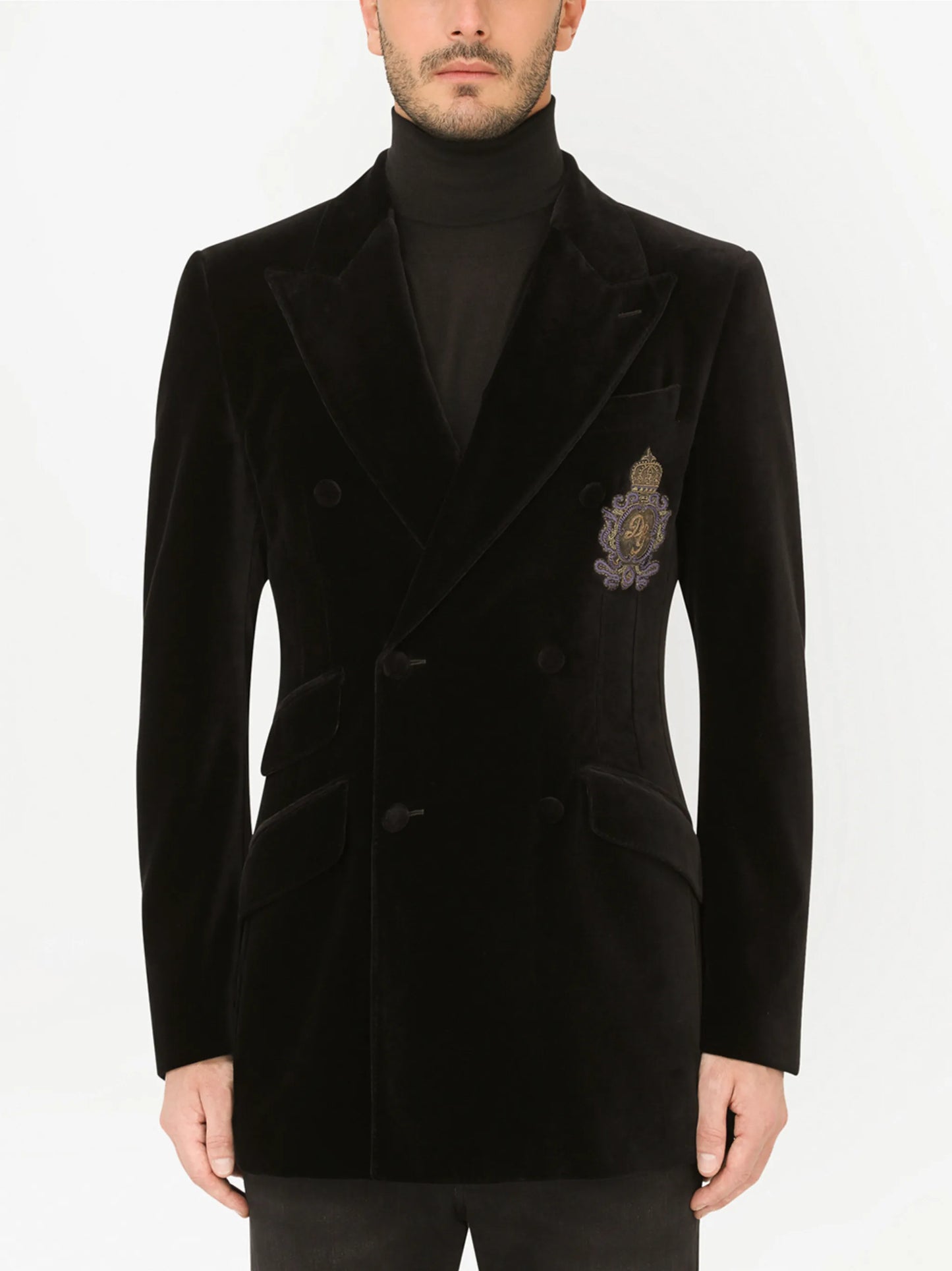 velvet-effect double-breasted blazer