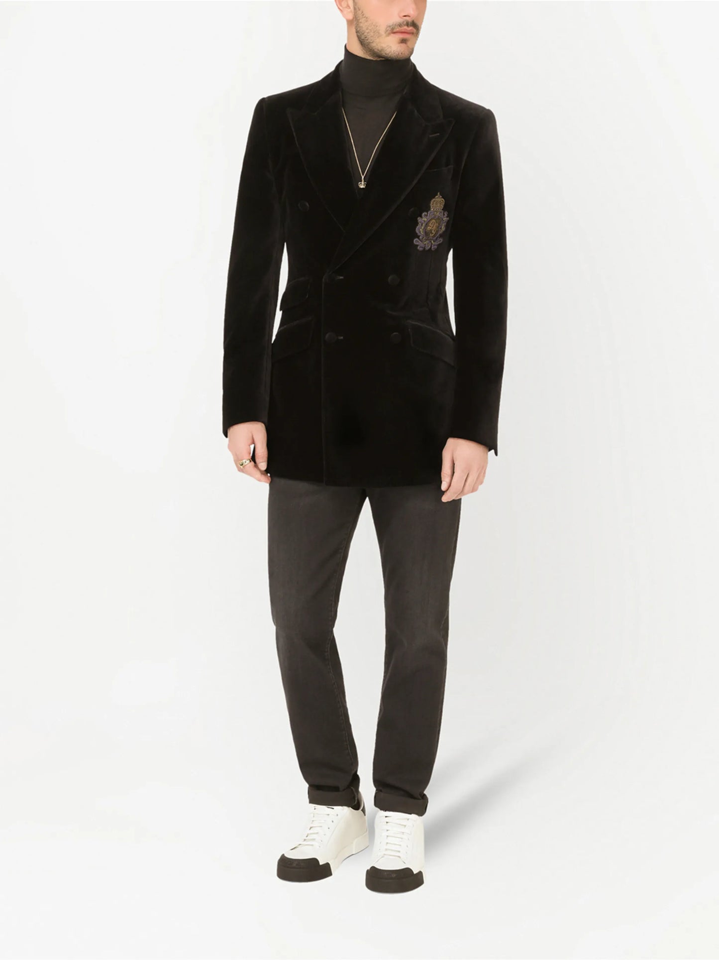 velvet-effect double-breasted blazer
