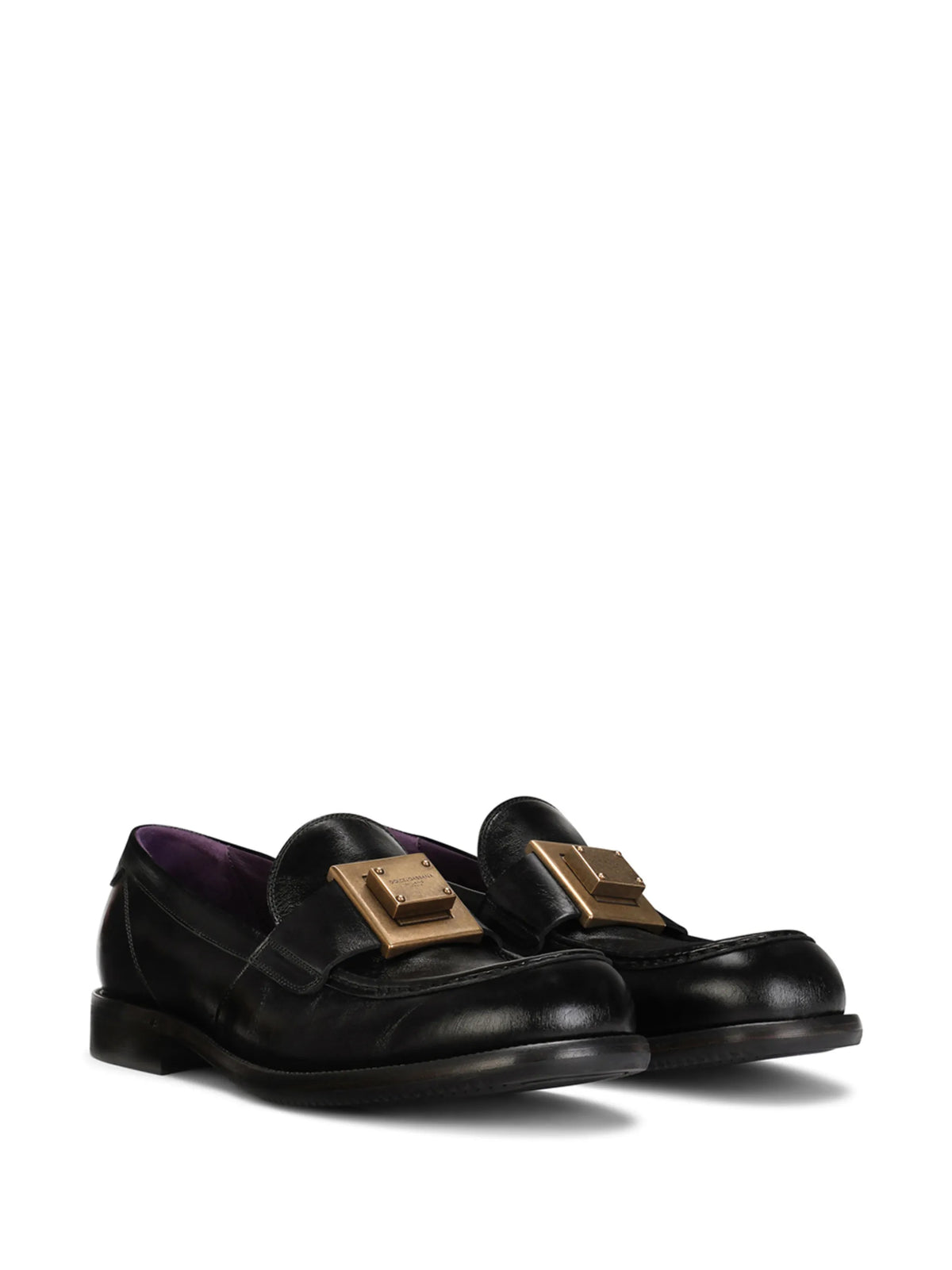 logo-plaque leather loafers