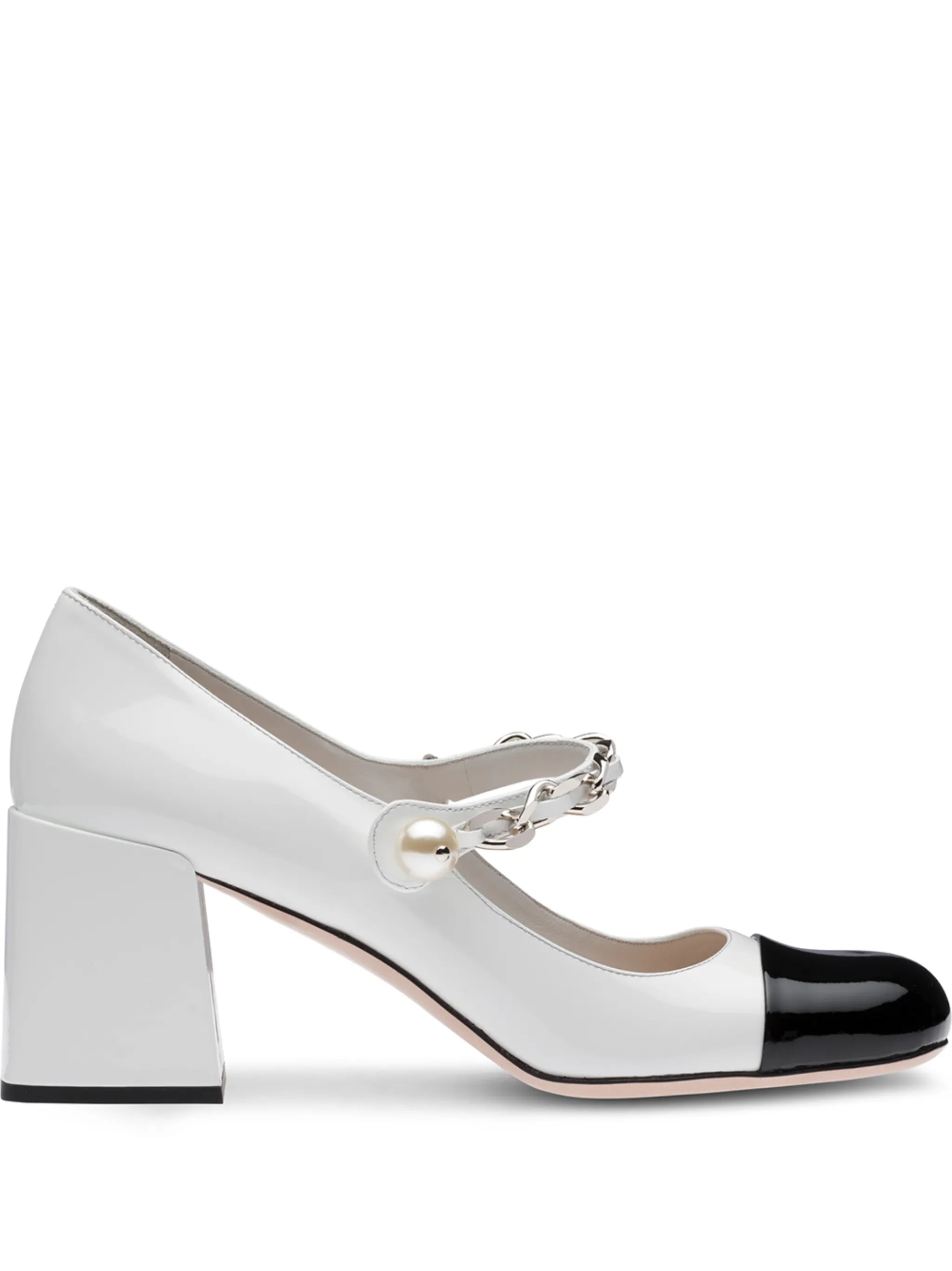 chain pearl strap pumps