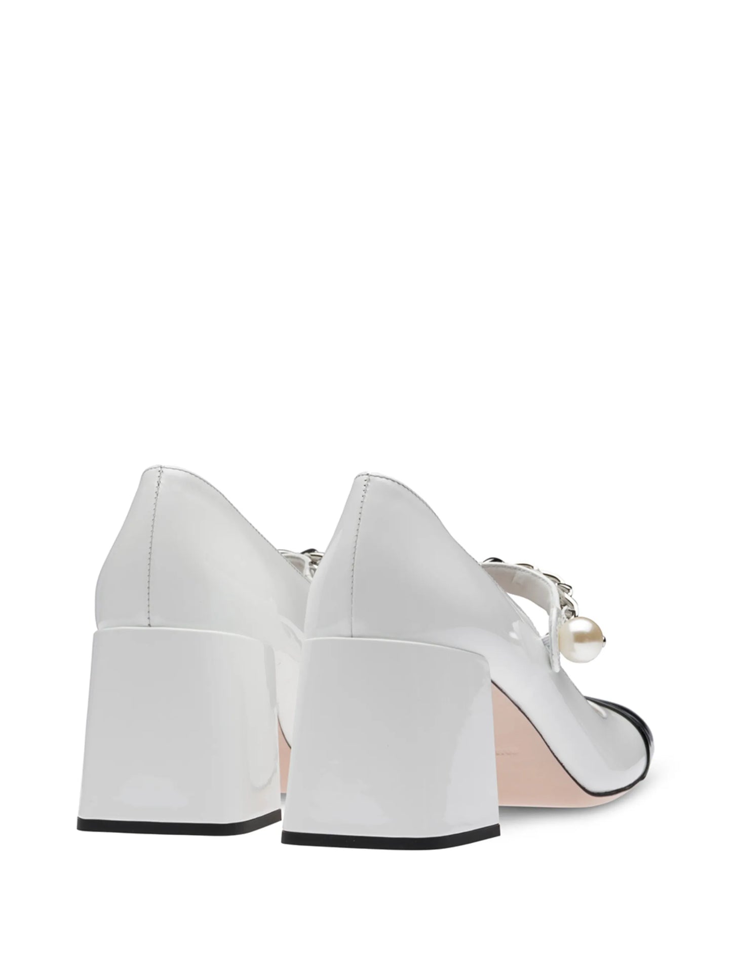 chain pearl strap pumps