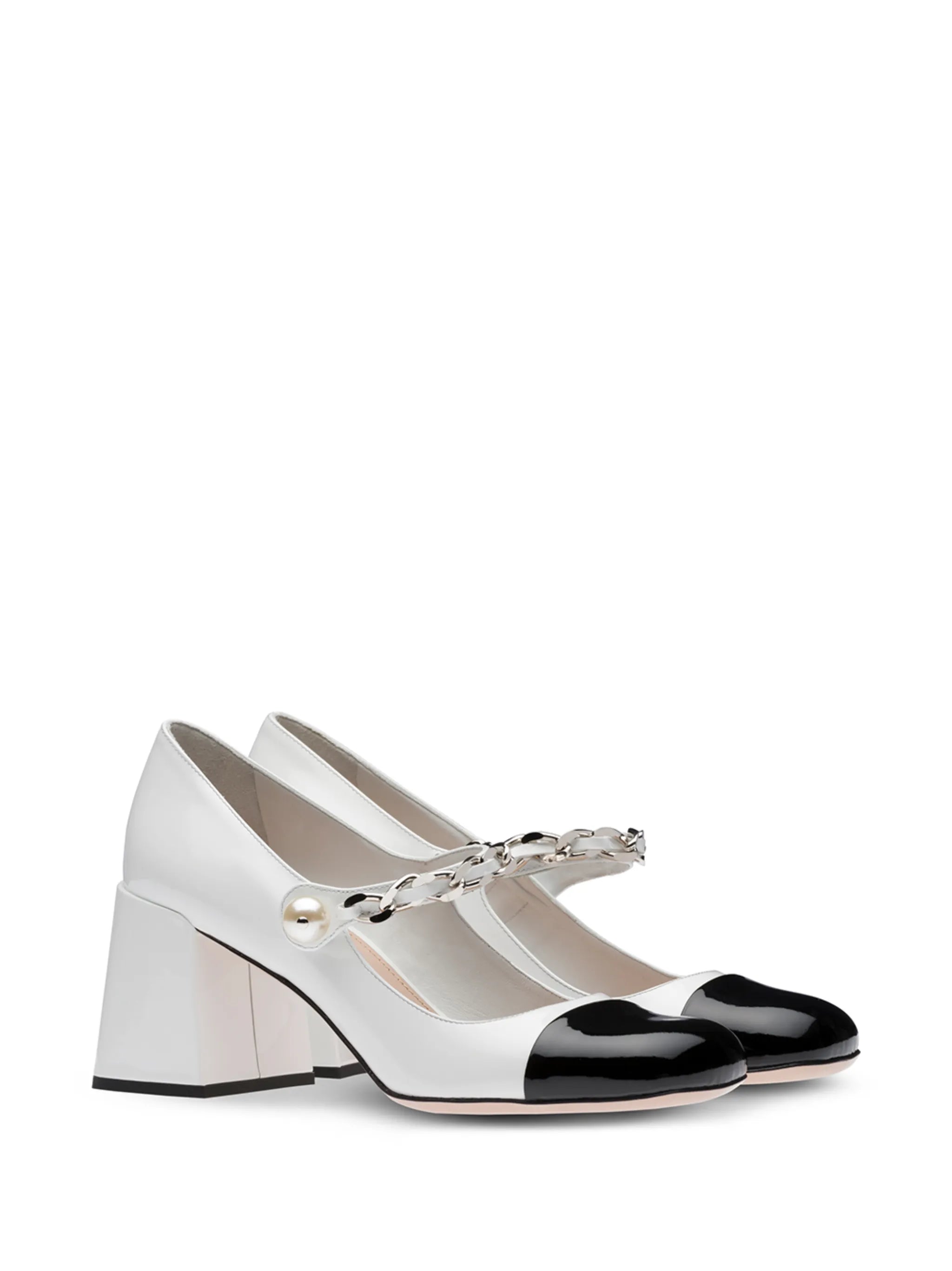 chain pearl strap pumps