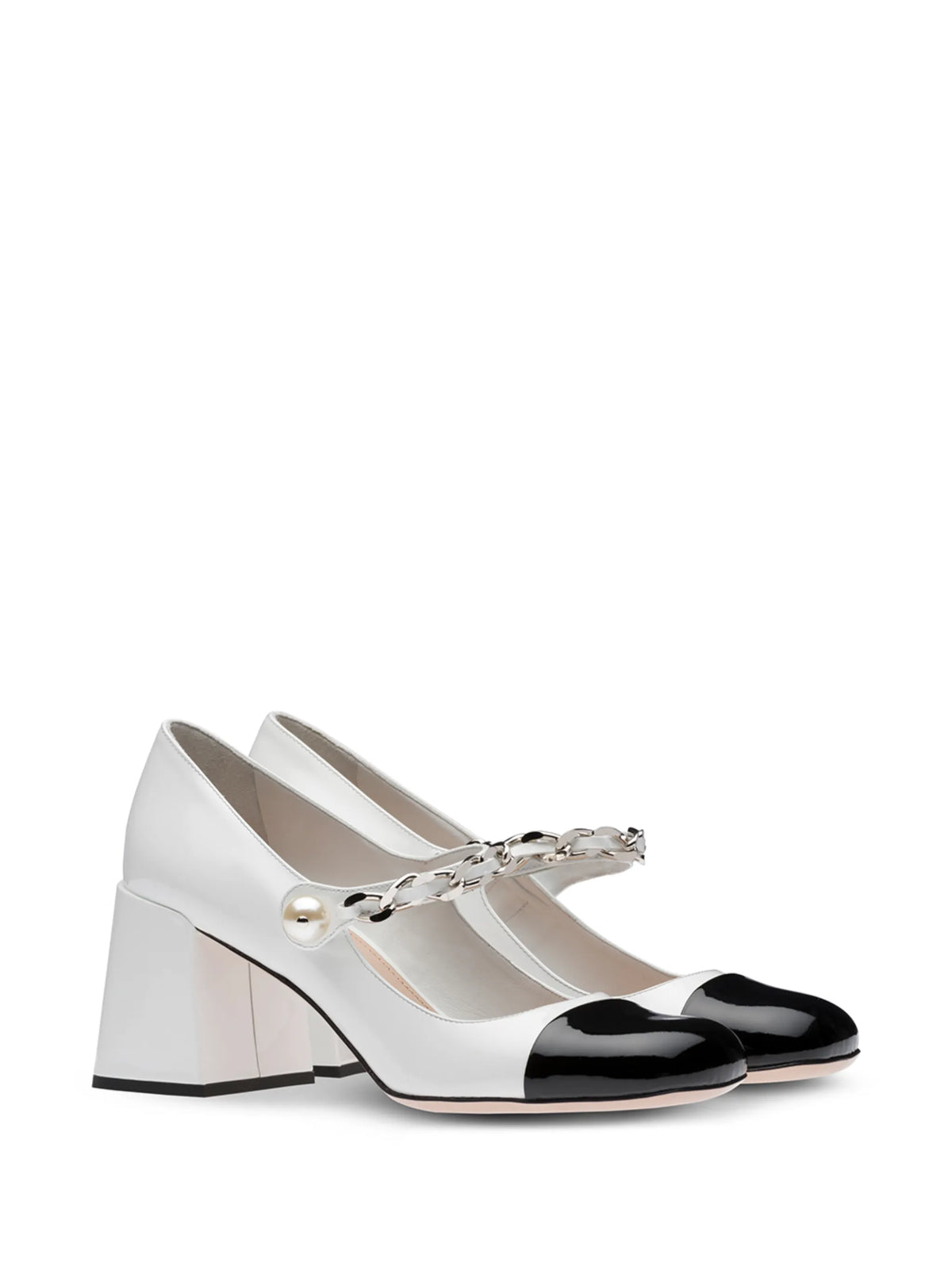 chain pearl strap pumps