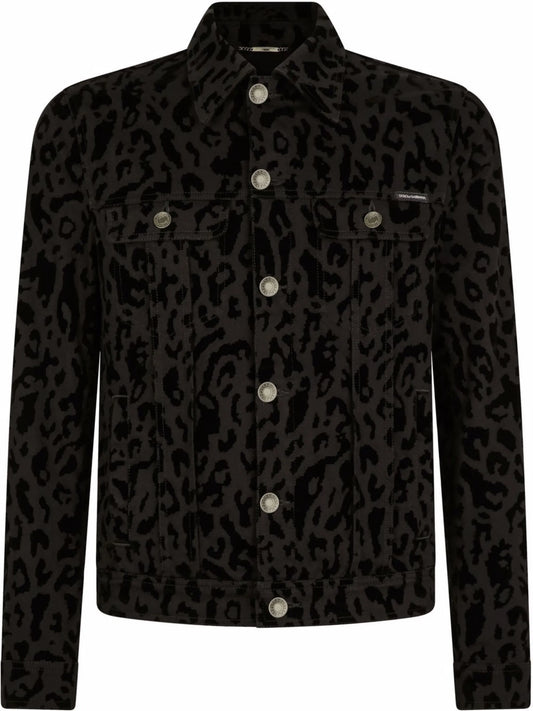 animal-print denim jacket
