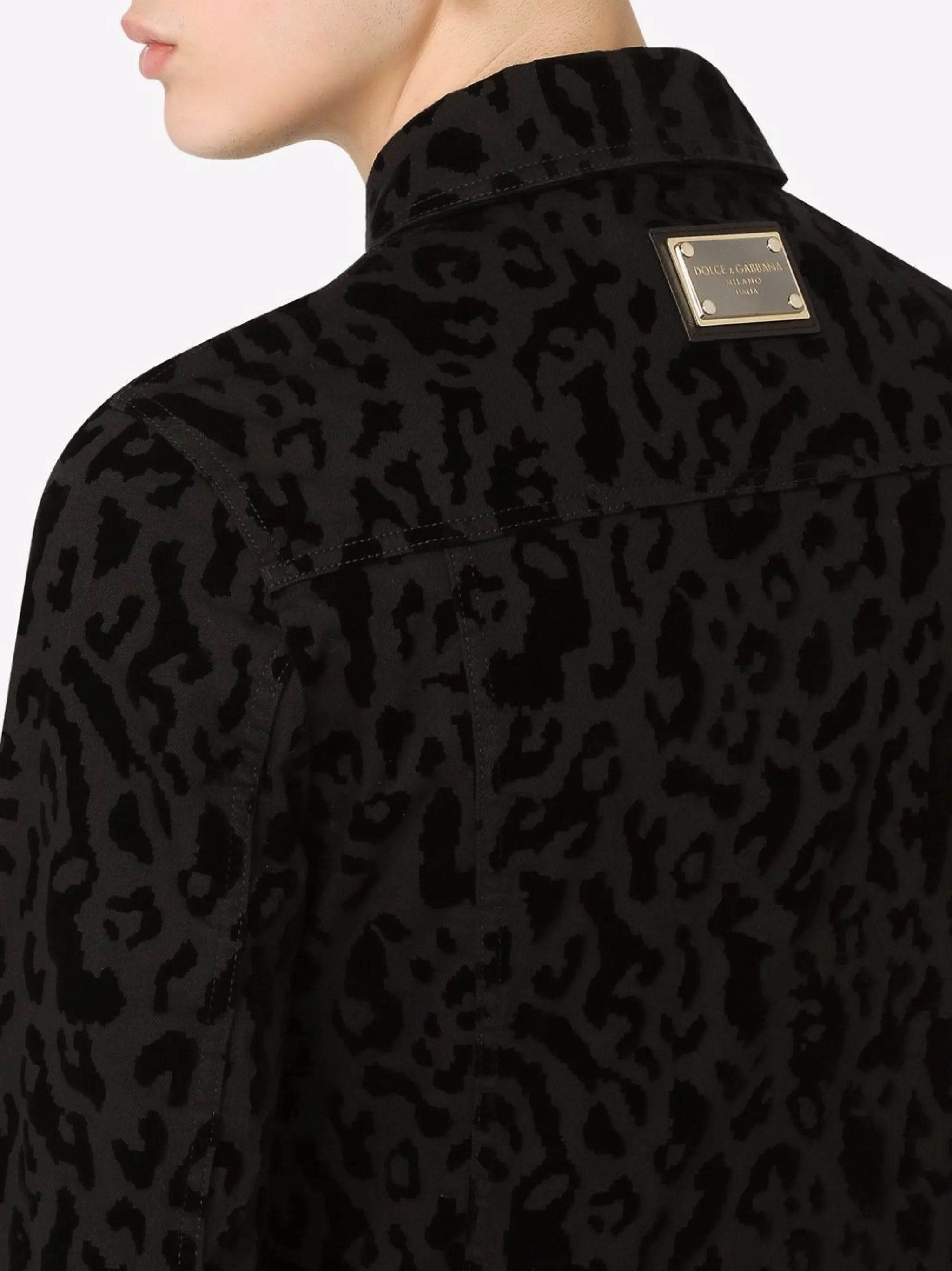 animal-print denim jacket