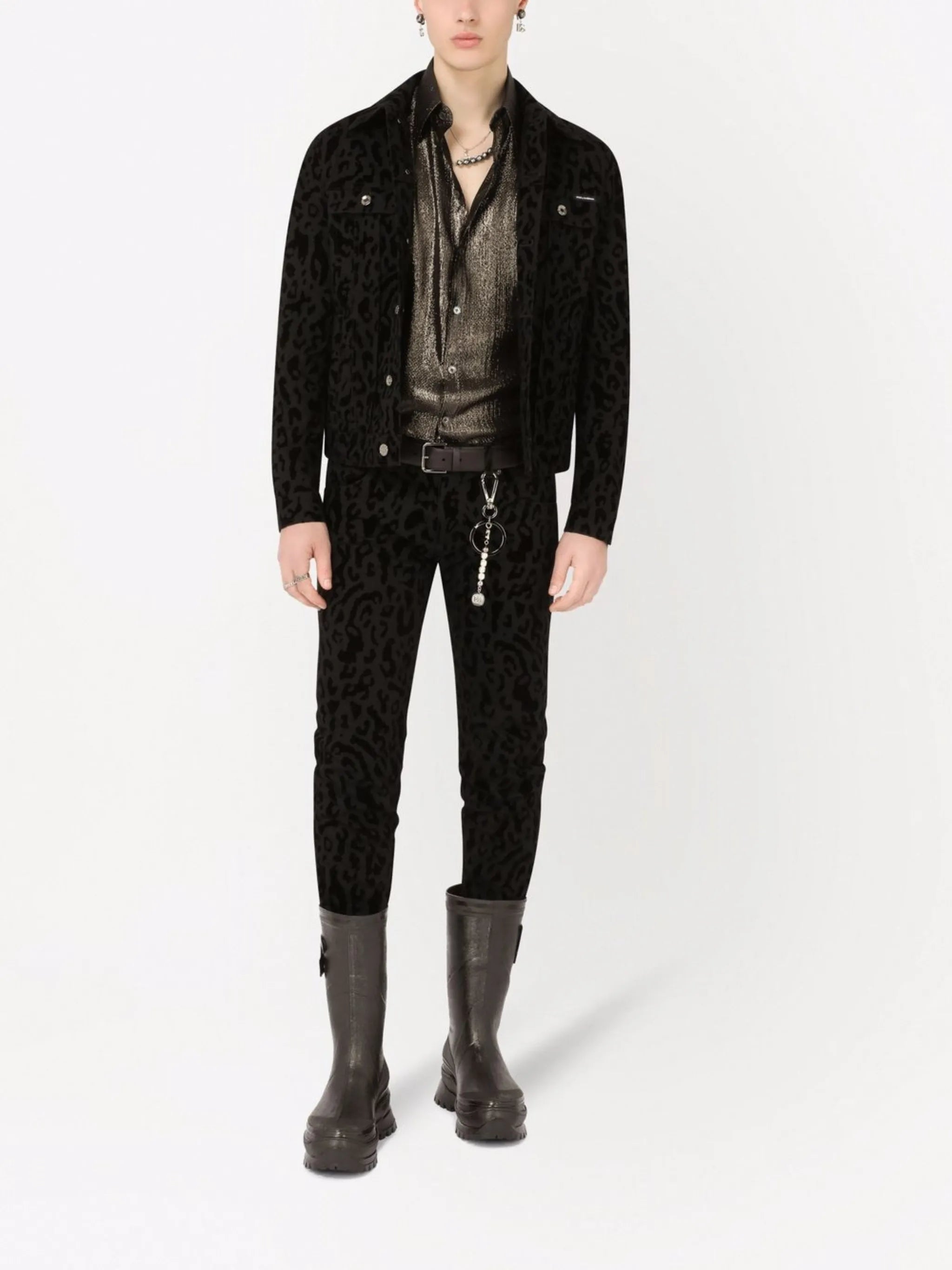 animal-print denim jacket