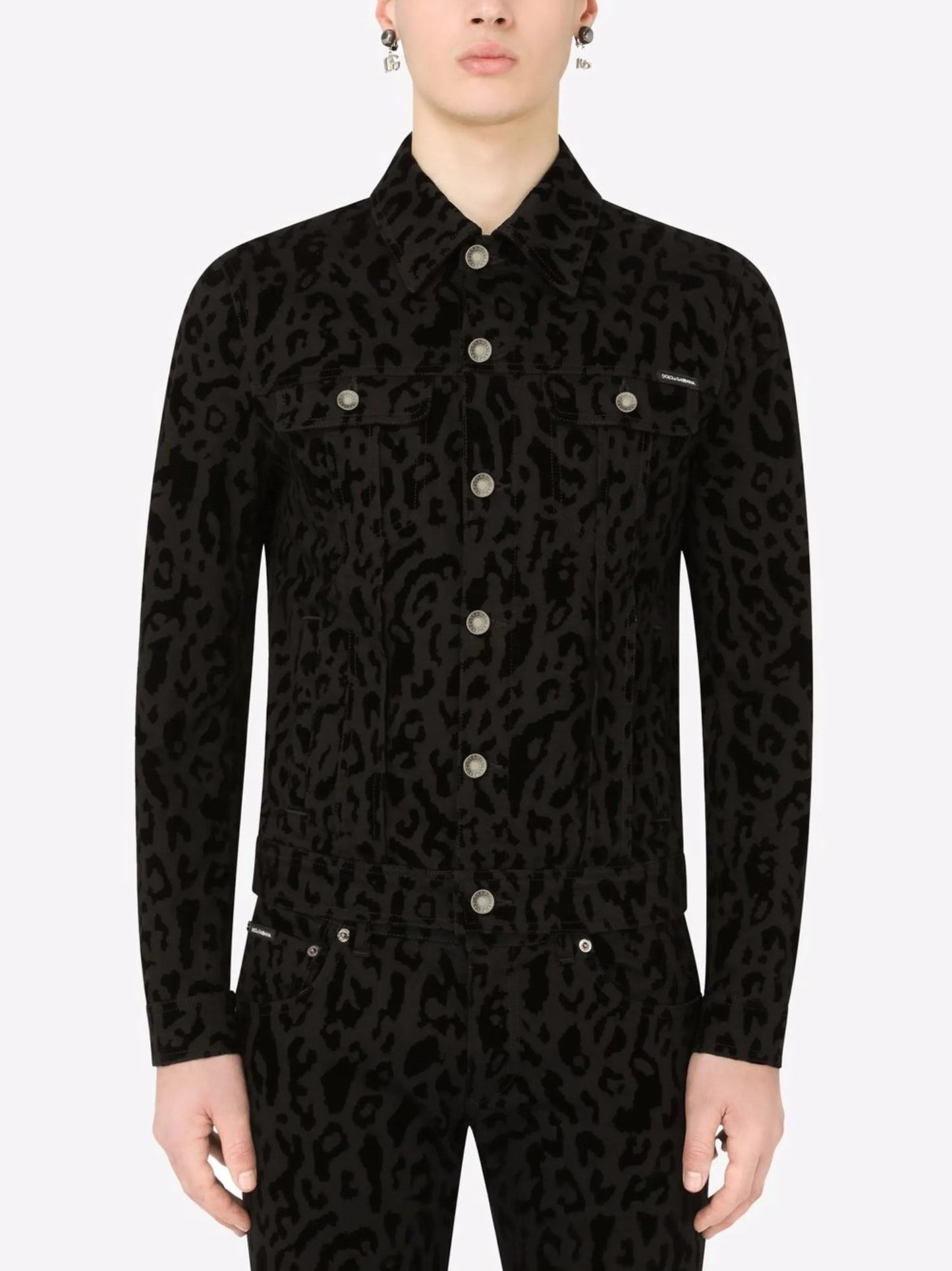 animal-print denim jacket