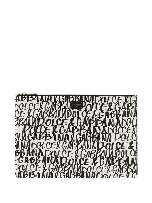 monogram-print clutch bag